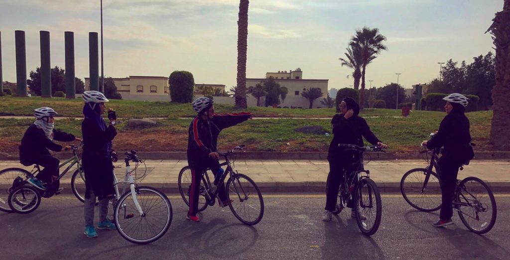 Women getting ready for a bike ride in Jeddah