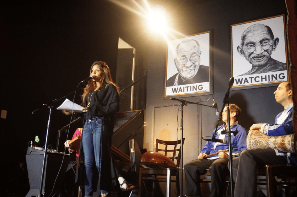 A performance by Kuwaiti poet Fatima Al Hamad