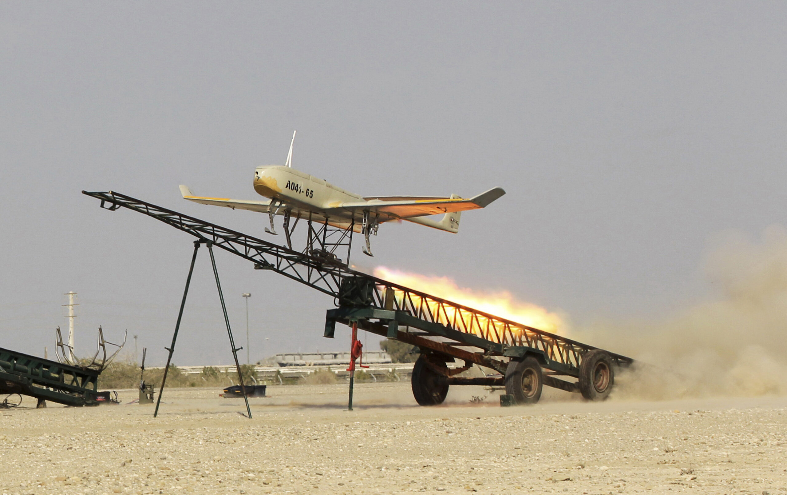 An Iranian-made drone is launched during a military drill in Jask port, southern Iran, Dec. 25, 2014. (AP Photo/Jamejam Online, Chavosh Homavandi)