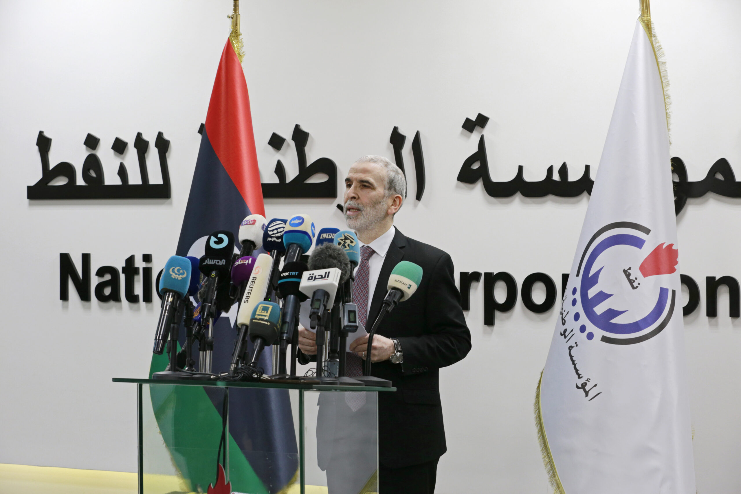 Then chairman of the Libyan National Oil Corporation Mustafa Sanallah holds gives a press conference at the corporation's headquarters in Tripoli, Libya, July 11. (AP Photo/Yousef Murad)