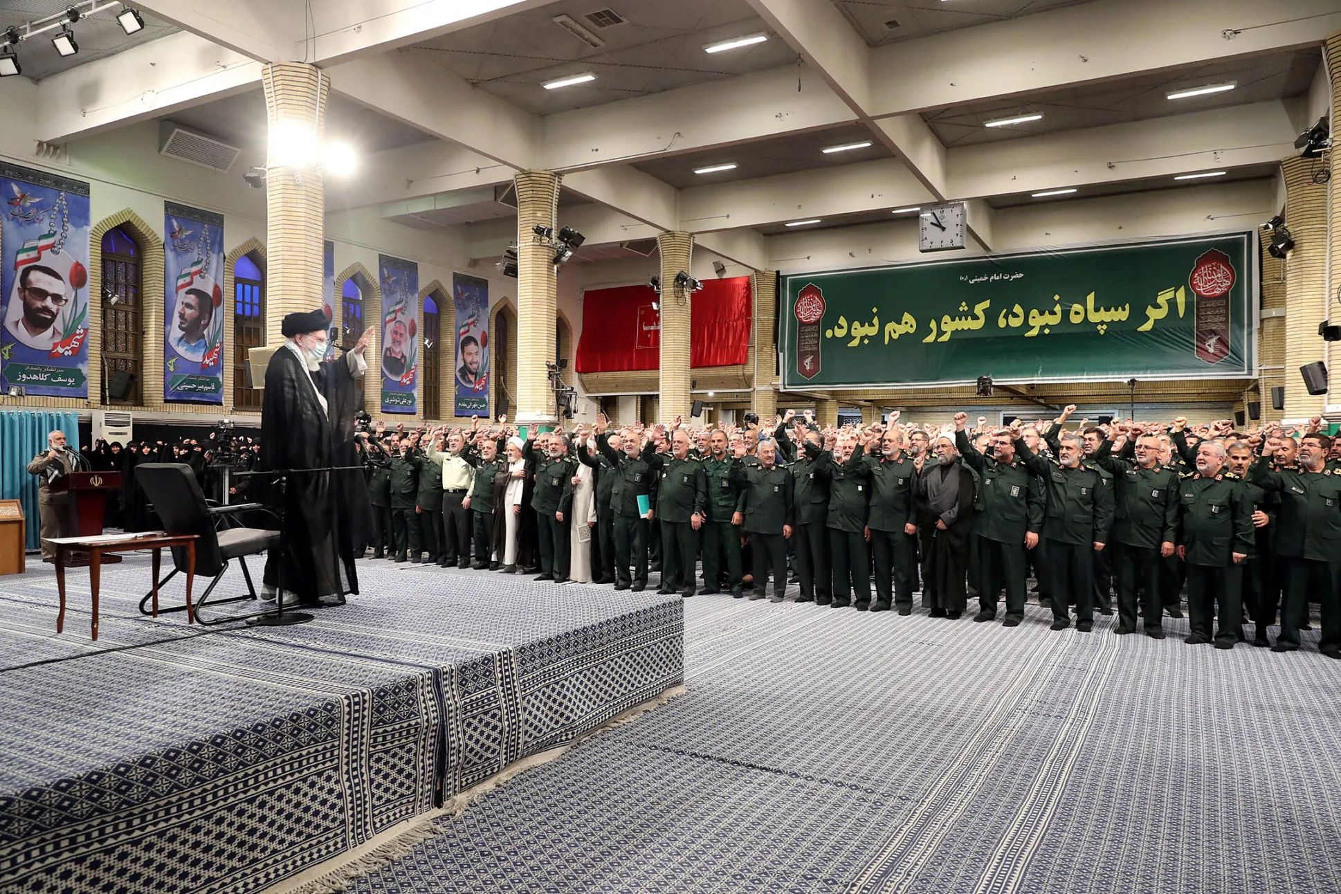 Iranian Supreme Leader Ayatollah Ali Khamenei meets with commanders and a group of members of the Islamic Revolutionary Guard Corps in Tehran, Iran, August 17, 2023. (Office of the Iranian Supreme Leader/WANA)