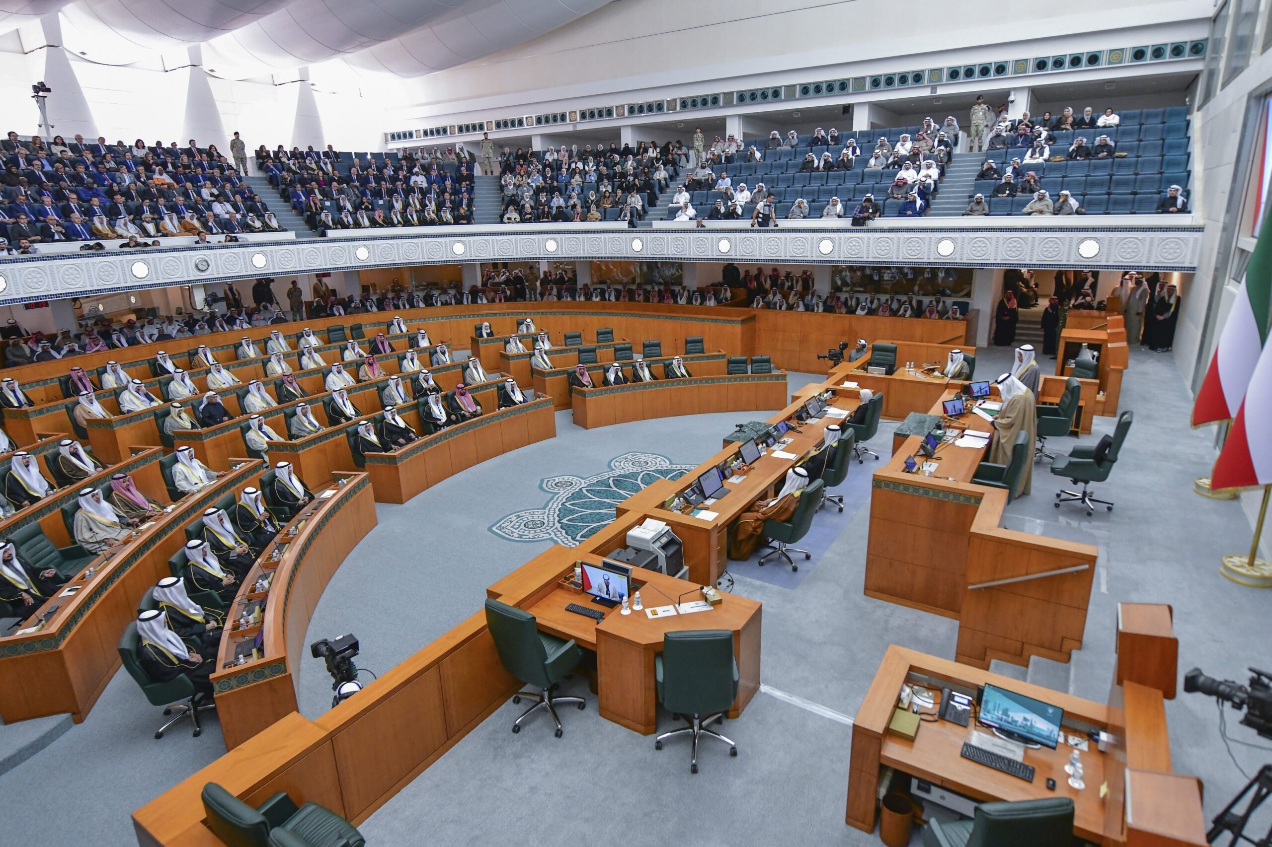 Members of parliament take part in the oath ceremony for the new emir of Kuwait, Meshal al-Ahmed al-Jaber al-Sabah, at the National Assembly in Kuwait City, Kuwait, Dec. 20, 2023.
