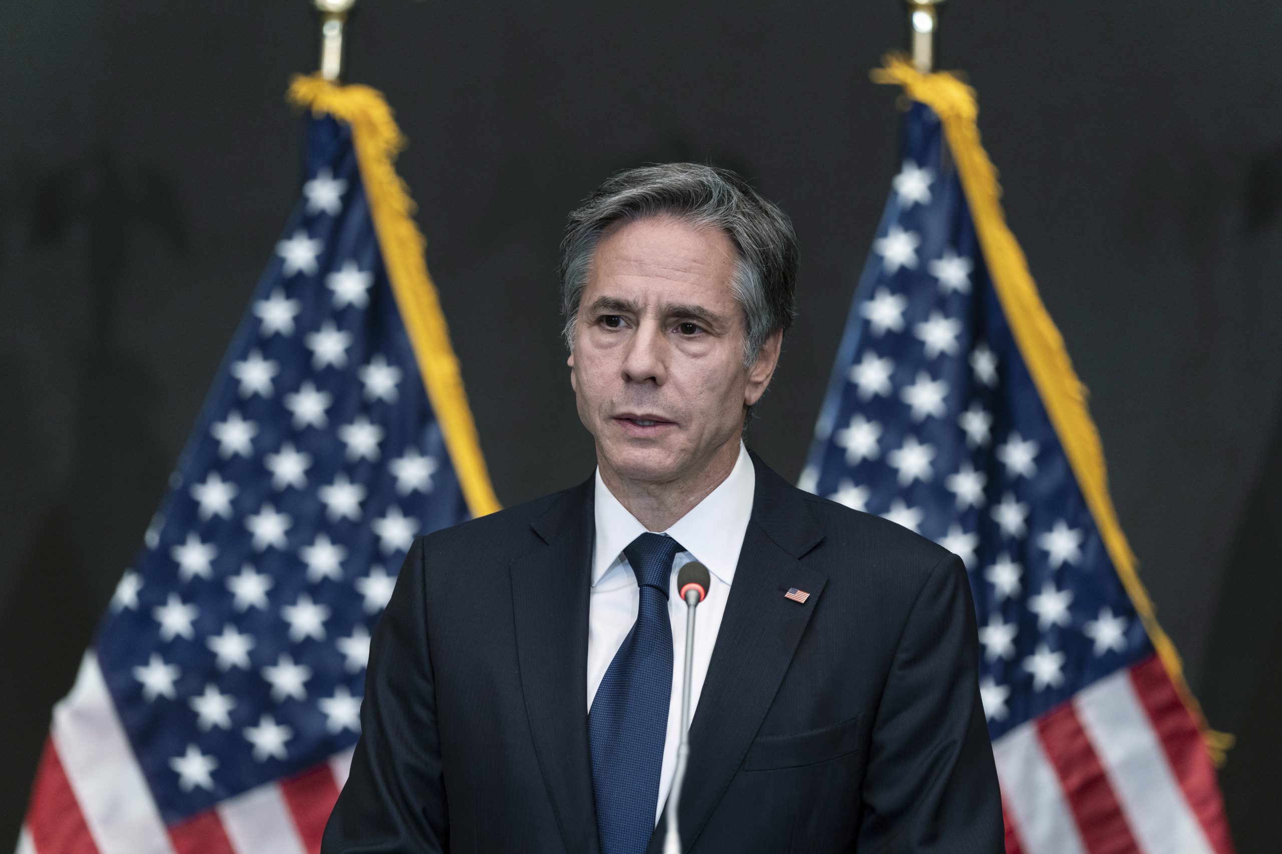 U.S. Secretary of State Antony Blinken speaks with reporters in Amman, Jordan, May 26. (AP Photo/Alex Brandon)