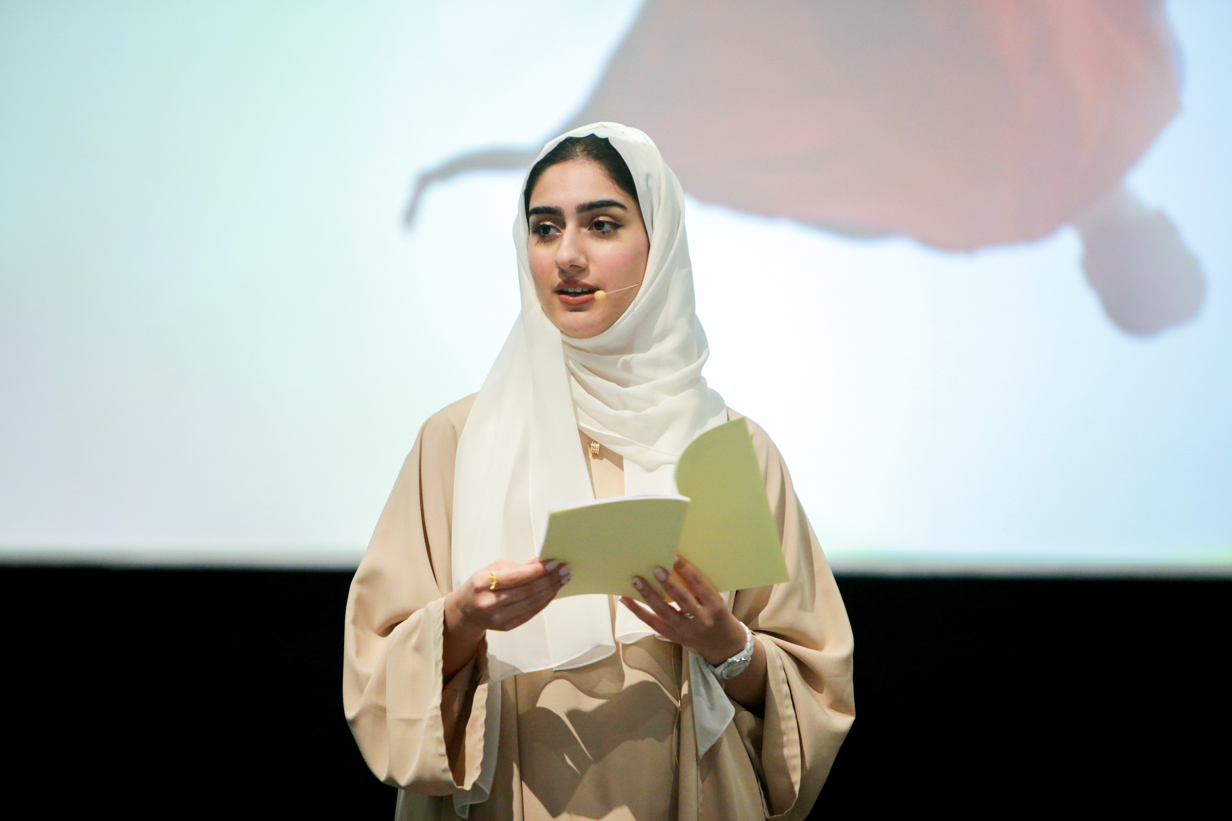 Shamma Al Bastaki performing at Alserkal Avenue, 2021 (Credit: Emirates Literature Foundation)