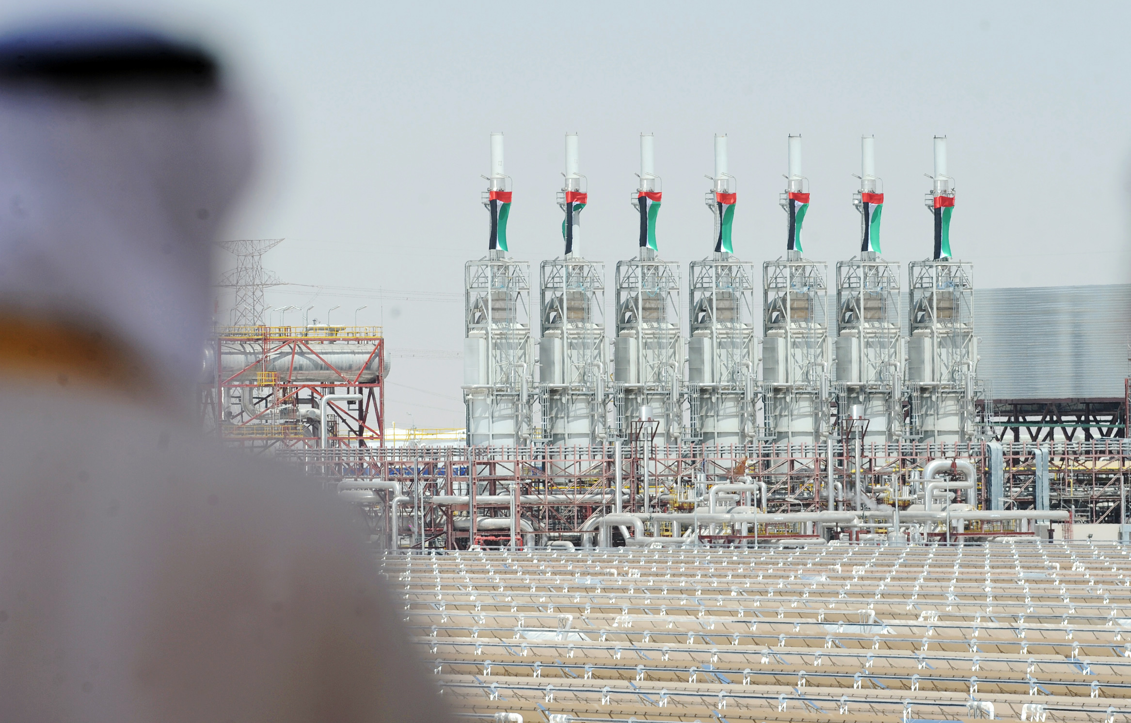 Sultan Ahmed Al Jaber, chairman of Masdar, Abu Dhabi Future Energy Company, looks out at the solar power plant Shams 1 during its official inauguration at Madinat Zayed in Abu Dhabi, United Arab Emirates, March 17, 2013. (REUTERS/Ben Job)