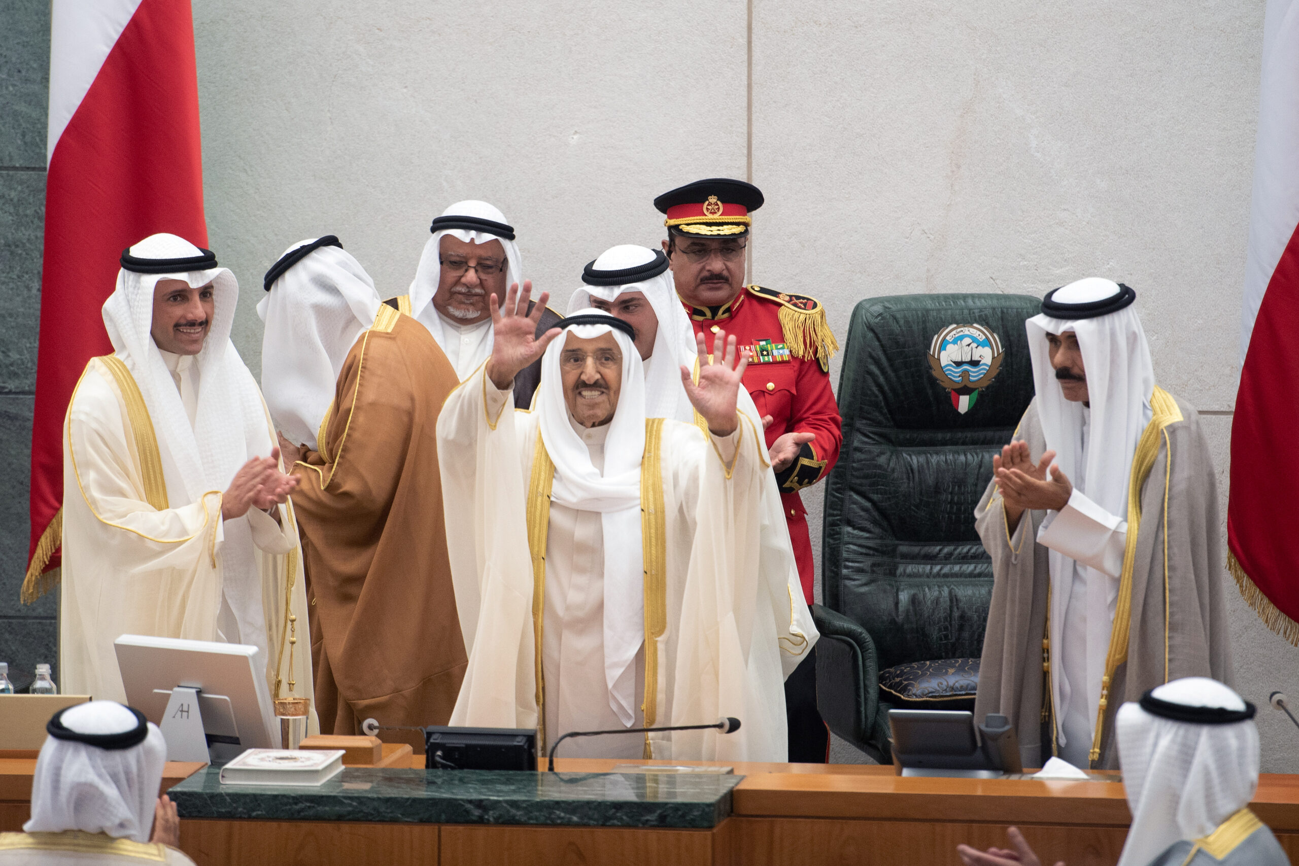 Kuwait's Emir Sabah al-Ahmed al-Sabah waves as he leaves a parliamentary session in Kuwait City, Kuwait October 29, 2019. (REUTERS/Stephanie McGehee)