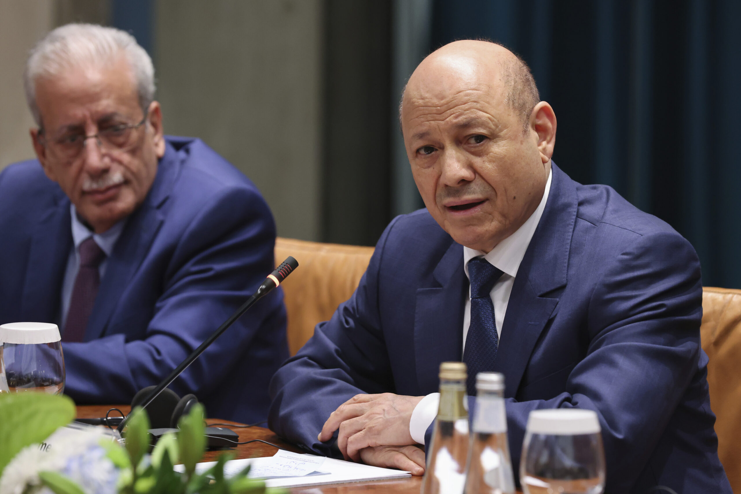 Yemeni Presidential Leadership Council President Rashad al-Alimi attends a meeting with U.S. Secretary of State Antony Blinken at the Intercontinental Hotel in Riyadh, Saudi Arabia, June 8. (Ahmed Yosri/Pool Photo via AP)