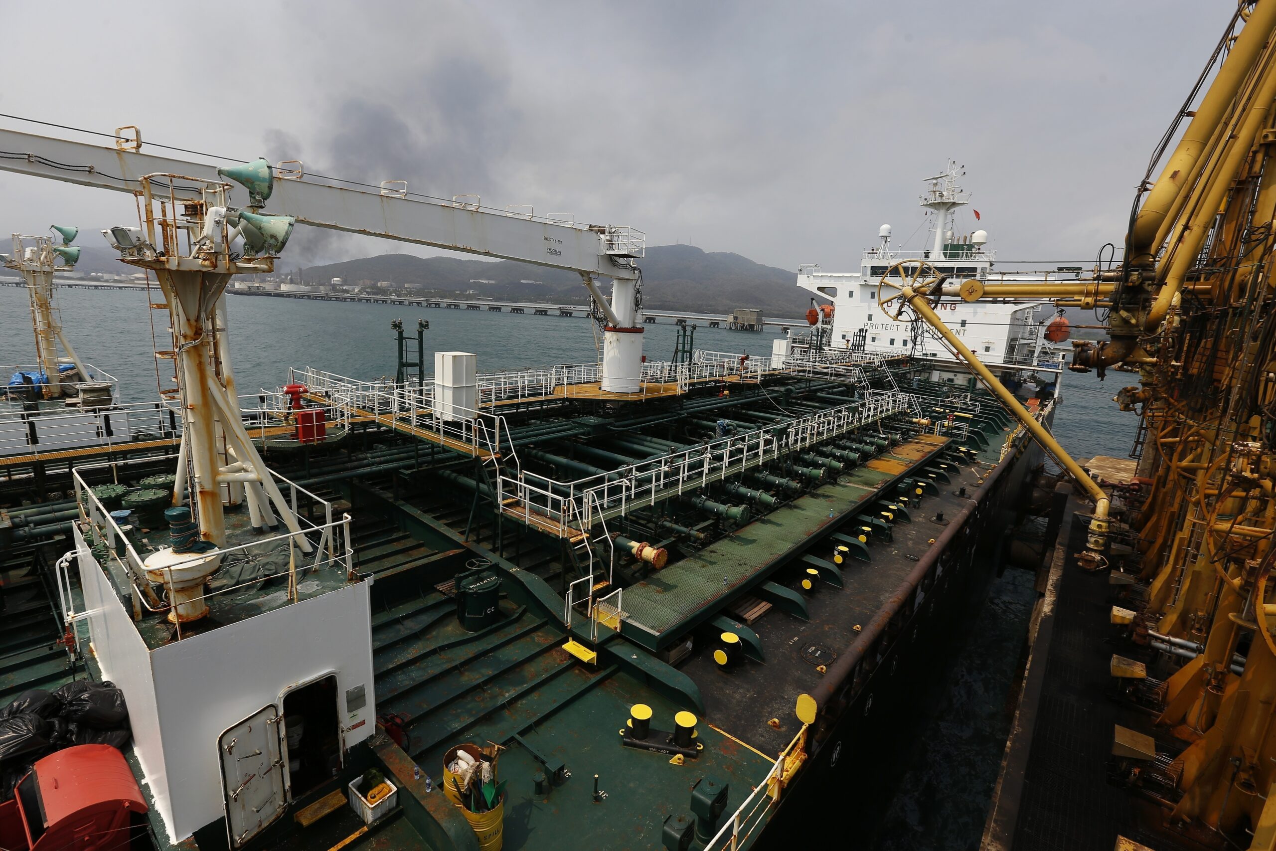 Iranian oil tanker Fortune is anchored at the dock of the El Palito refinery near Puerto Cabello, Venezuela, May 25, 2020. (AP Photo/Ernesto Vargas, File)