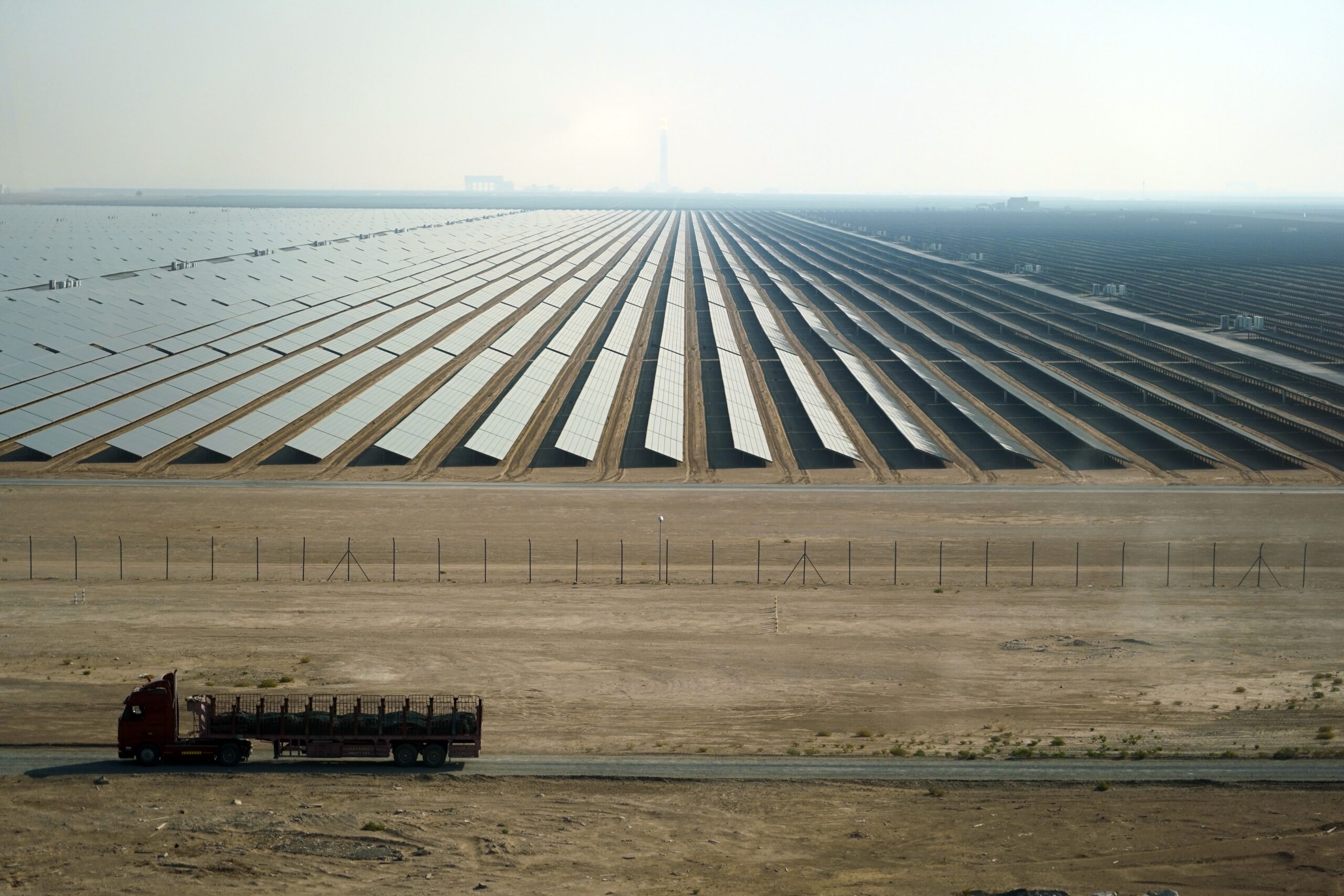 A solar tower operates at Mohammed bin Rashid Al Maktoum Solar Park as Dubai, United Arab Emirates hosts the COP28 U.N. Climate Summit, Monday, Dec. 11, 2023, in Dubai, United Arab Emirates. (AP Photo/Joshua A. Bickel)