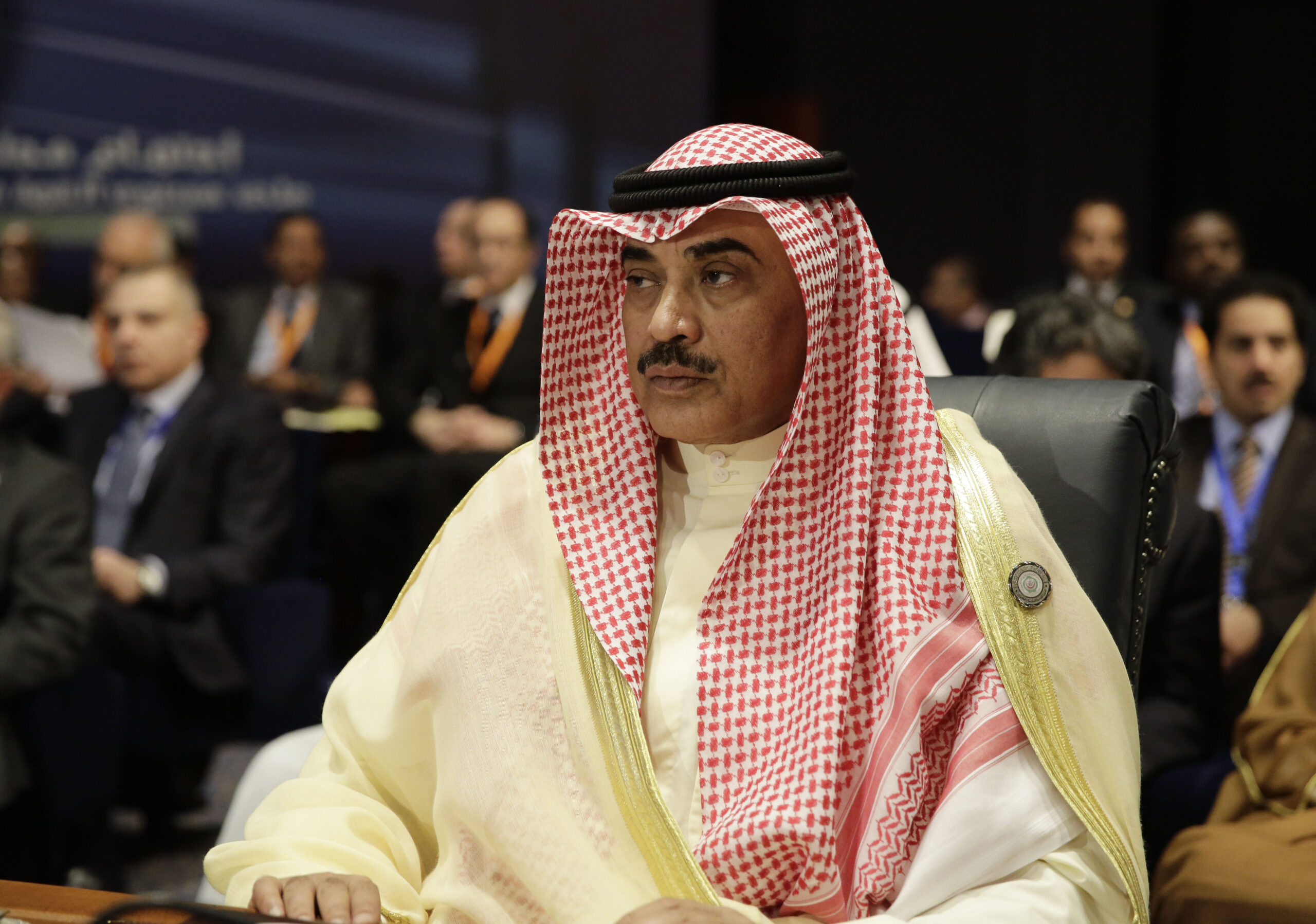 Kuwaiti Crown Prince Sabah al-Khaled al-Sabah, then foreign minister, attends a foreign ministers meeting during an Arab League summit in Sharm el-Sheikh, Egypt, March 29, 2015. (AP Photo/Thomas Hartwell)