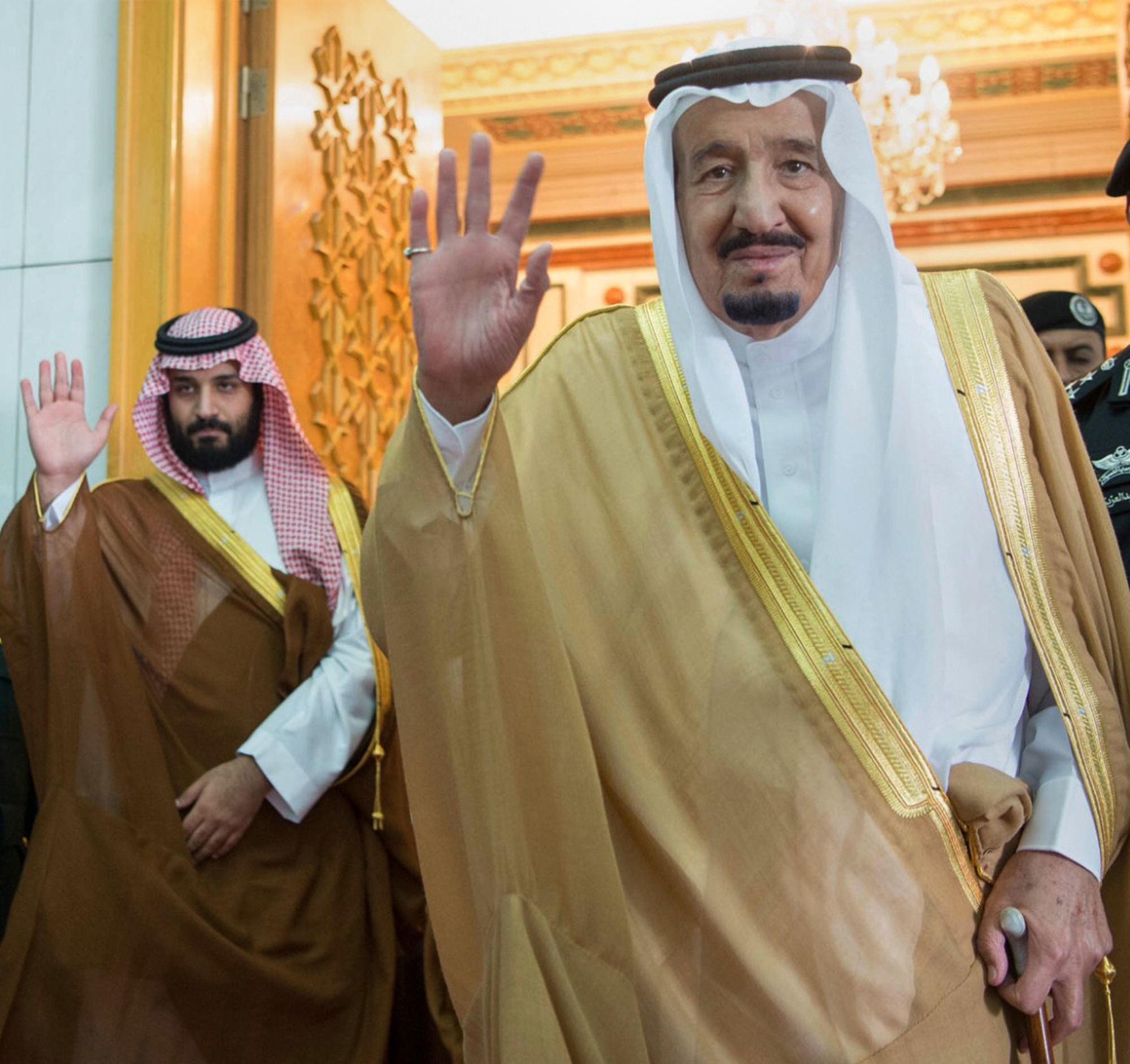Saudi King Salman, right, and Defense Minister and Deputy Crown Prince Mohammed bin Salman