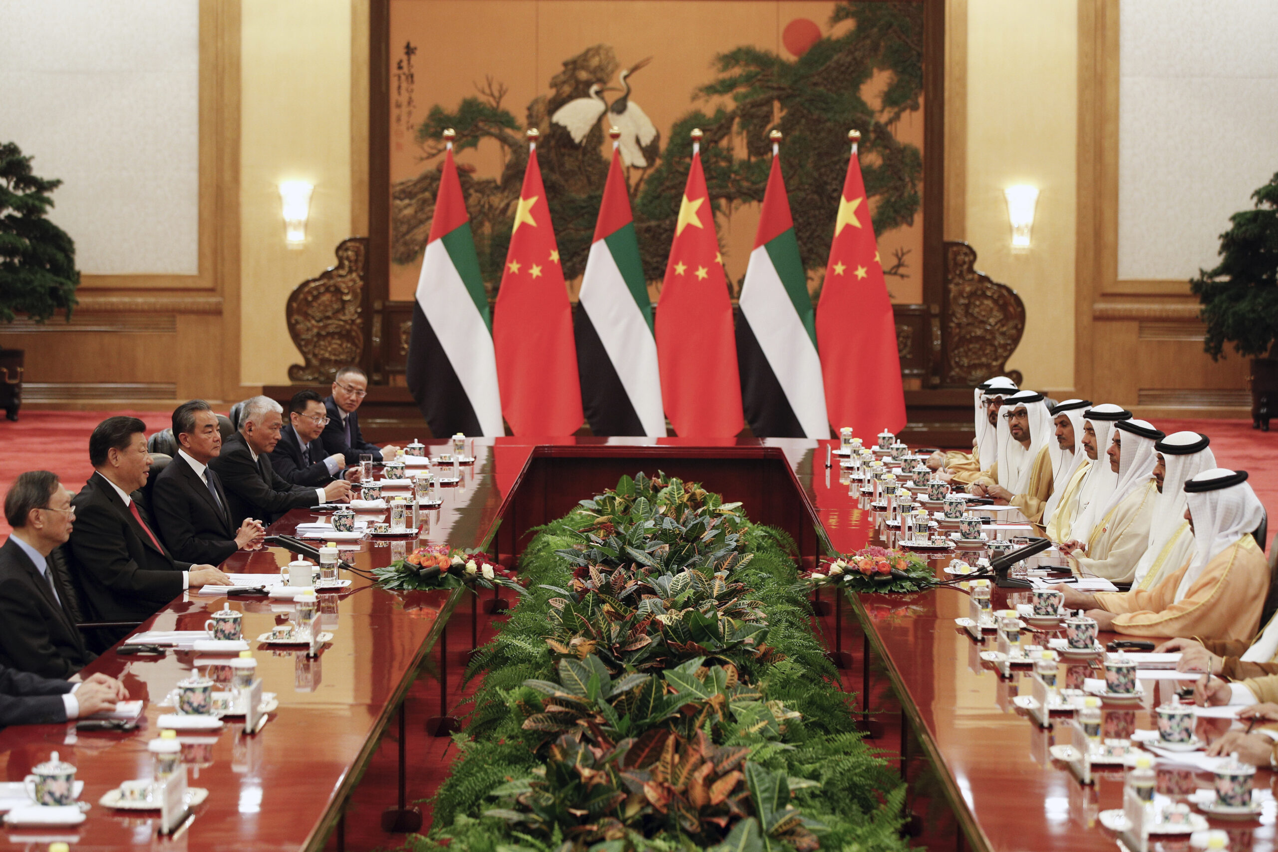 Abu Dhabi Crown Prince Mohammed bin Zayed al-Nahyan, second from right, and Chinese President Xi Jinping, second from left, attend a bilateral meeting at the Great Hall of the People in Beijing, China, July 22, 2019. (AP Photo/Andy Wong)Abu Dhabi Crown Prince Mohammed bin Zayed al-Nahyan, second from right, and Chinese President Xi Jinping, second from left, attend a bilateral meeting at the Great Hall of the People in Beijing, China, July 22, 2019. (AP Photo/Andy Wong)