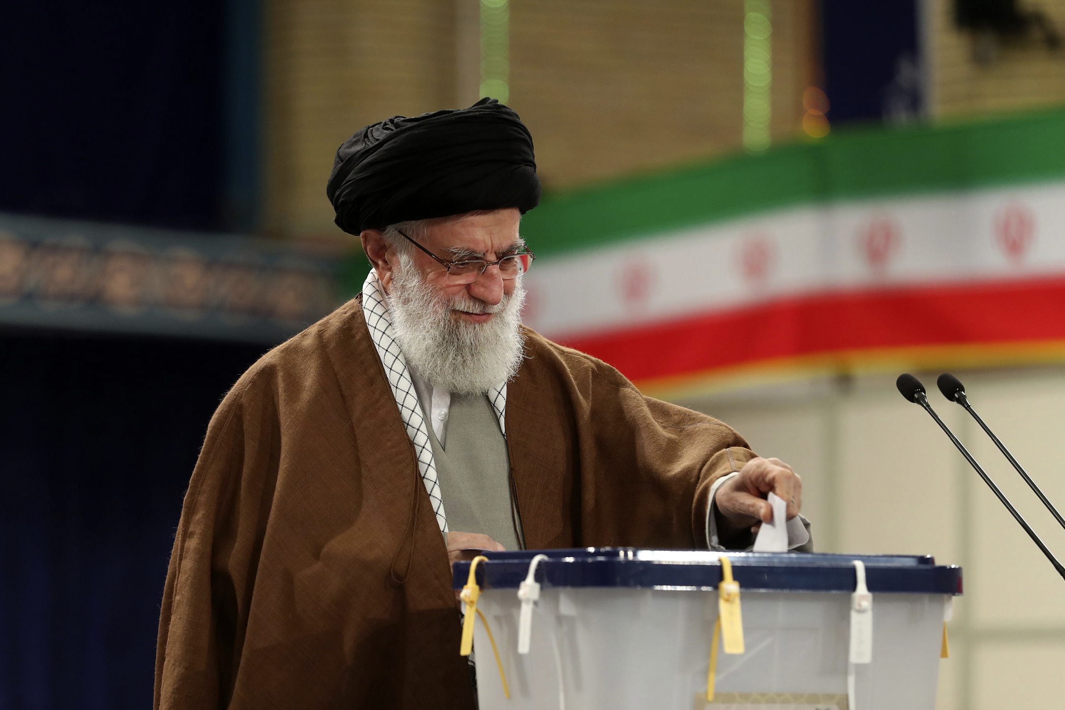 Iranian Supreme Leader Ayatollah Ali Khamenei casts his ballot in Iran's parliamentary elections, Tehran, Iran, Feb. 21. (Office of the Iranian Supreme Leader via AP)