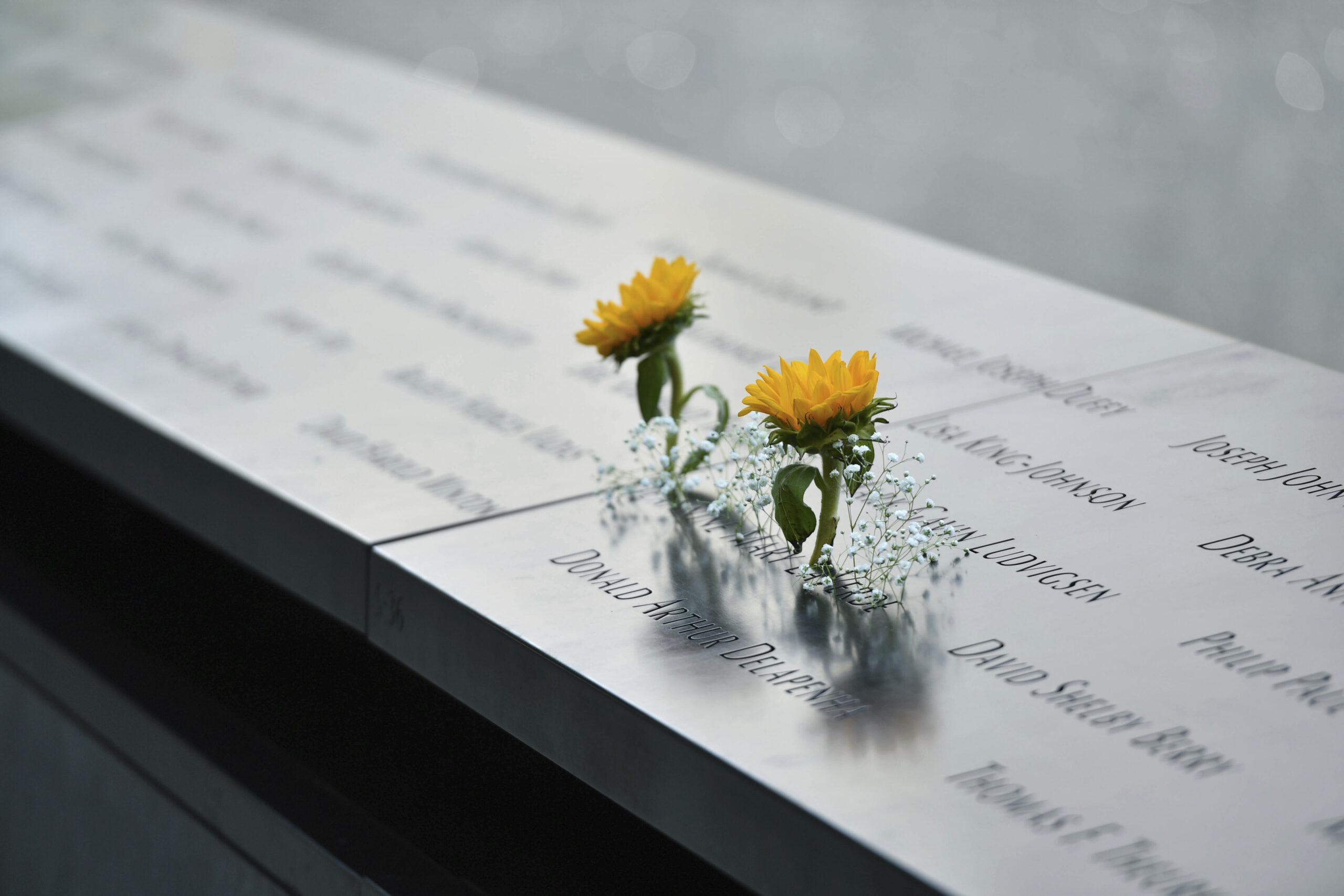 Flowers are placed near a victim's name at the September 11 Memorial at Ground Zero in New York City, Sept. 8. (NDZ/STAR MAX/IPx)