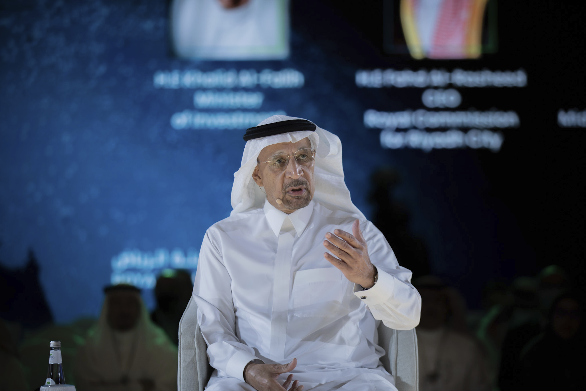 Saudi Investment Minister Khalid al-Falih speaks at the Future Investment Initiative Forum, Riyadh, Saudi Arabia, Oct. 27. (Future Investment Initiative Institute via AP)