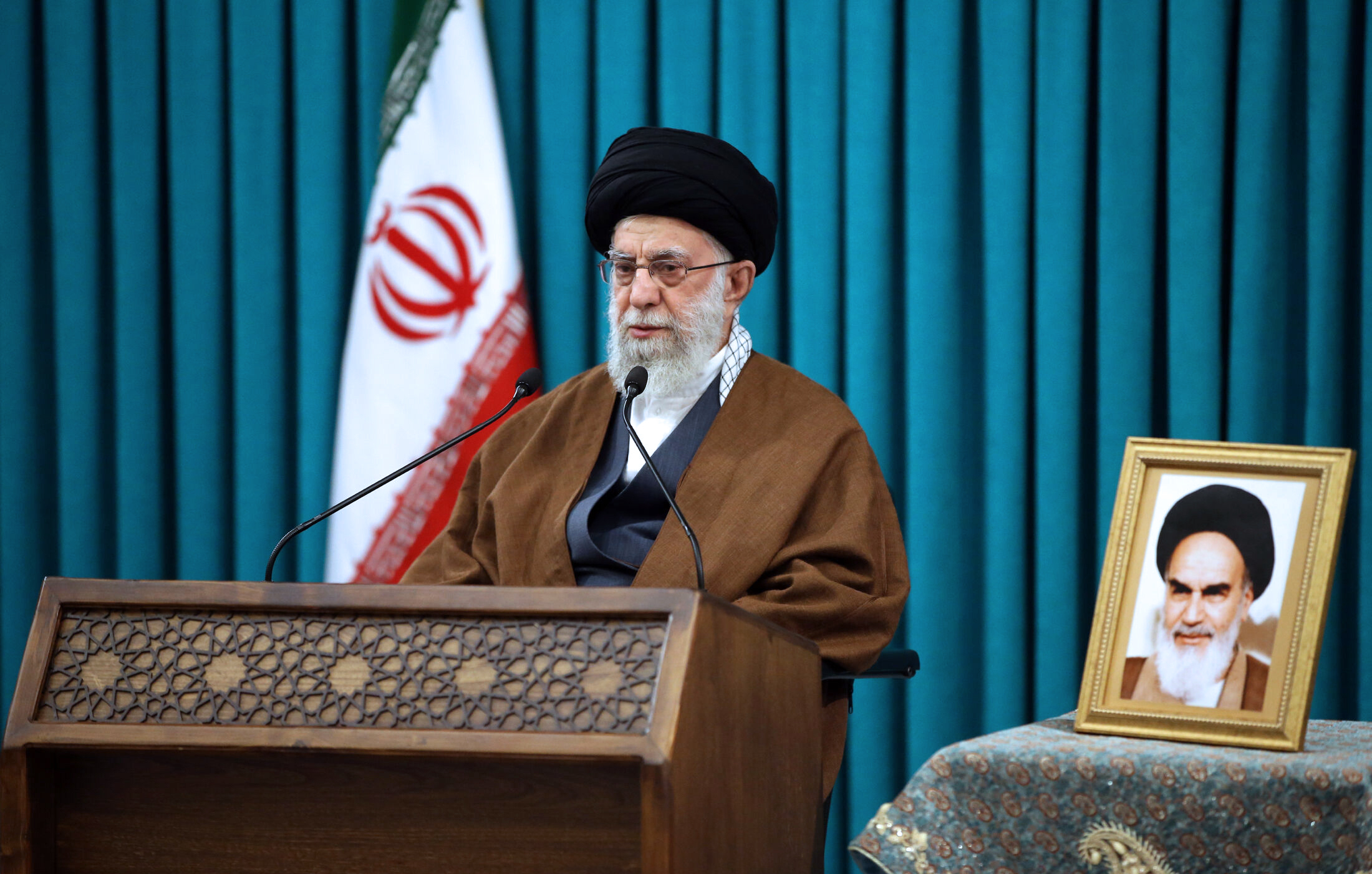 Iranian Supreme Leader Ayatollah Ali Khamenei speaks in a televised New Year speech, in Tehran, Iran, Monday, March 21. (Office of the Iranian Supreme Leader via AP)