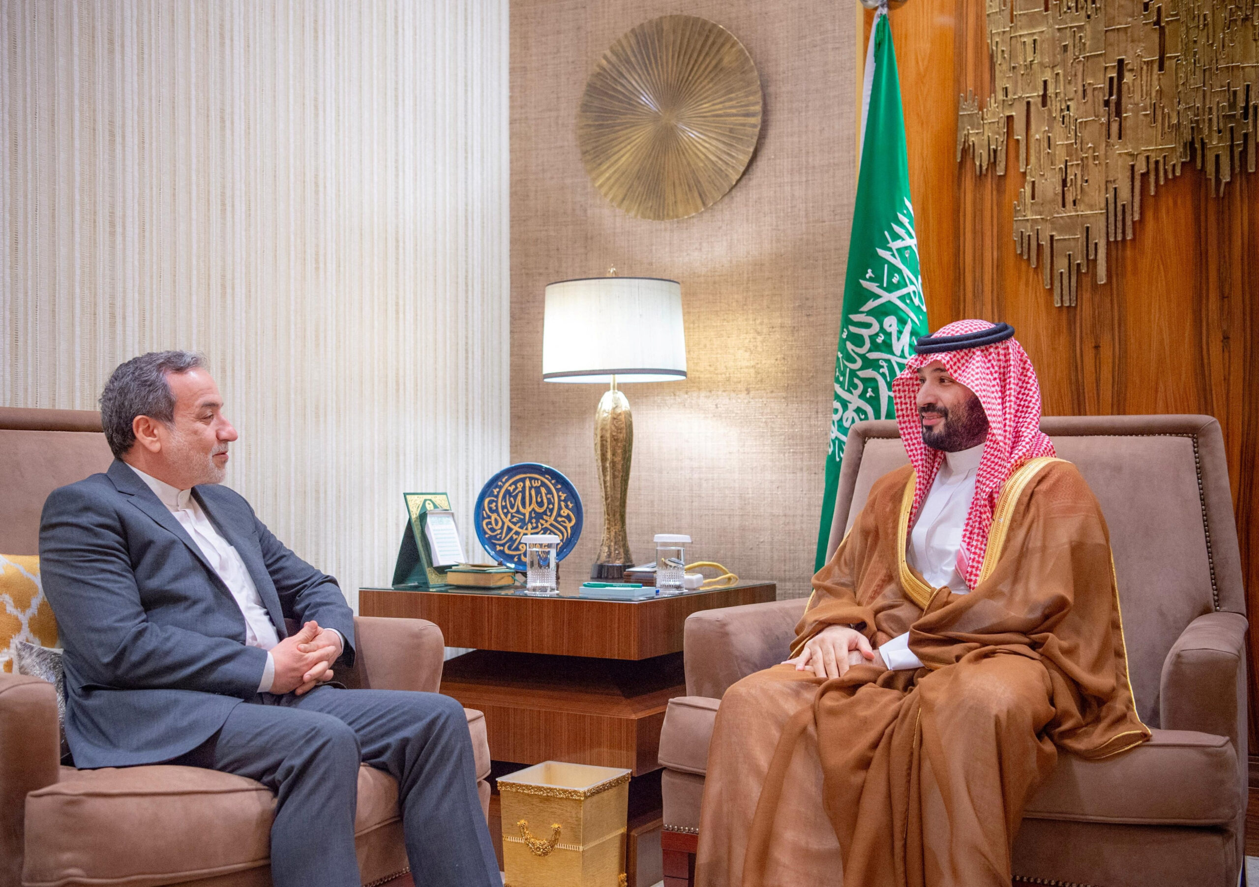 Saudi Crown Prince Mohammed bin Salman receives Iranian Foreign Minister Abbas Araghchi in Riyadh, Saudi Arabia, October 9. (Saudi Press Agency/Handout via REUTERS)