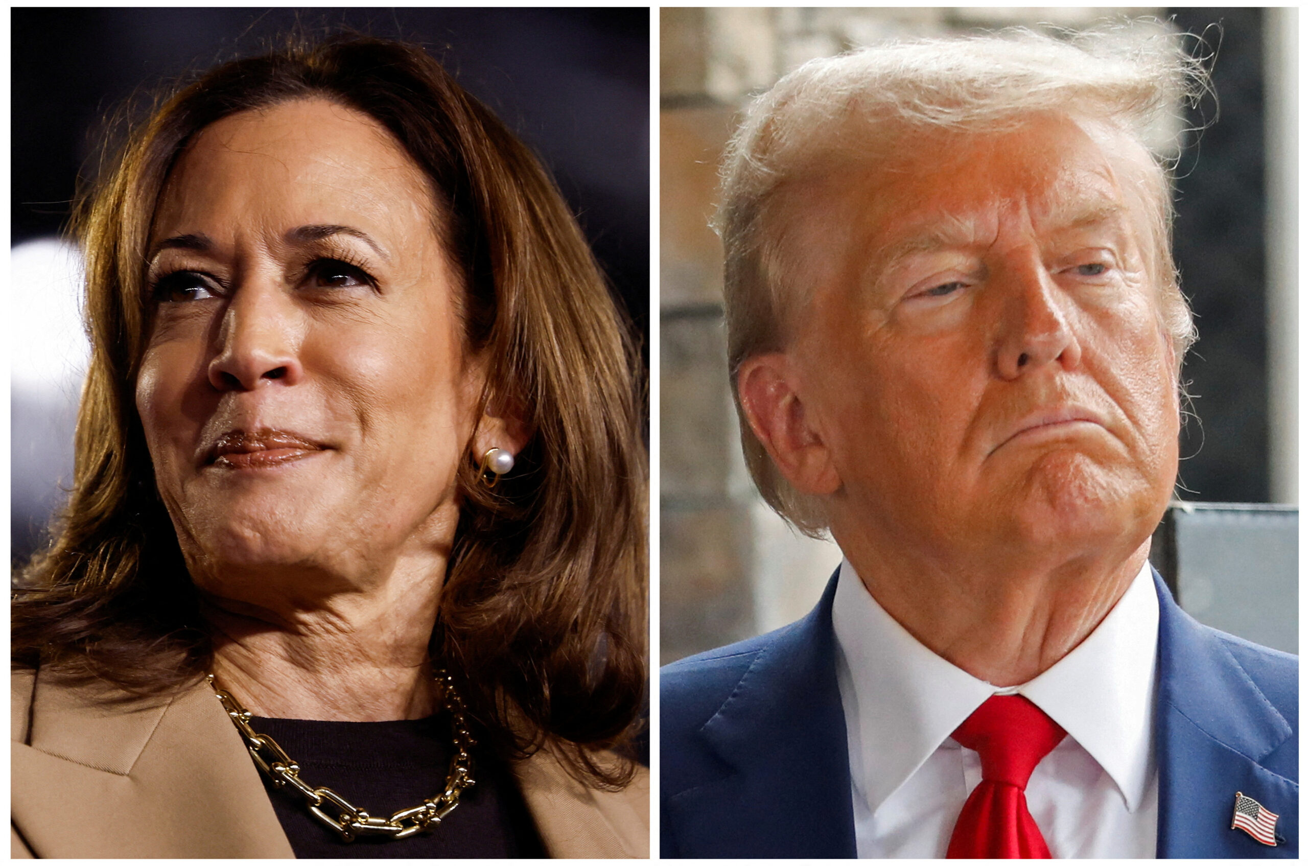 Democratic presidential nominee Vice President Kamala Harris and Republican presidential nominee former President Donald J. Trump are seen in a combination of file photographs taken in Chandler, Arizona, October 10, and in Evans, Georgia, October 4. (REUTERS/Evelyn Hockstein & Octavio Jones)