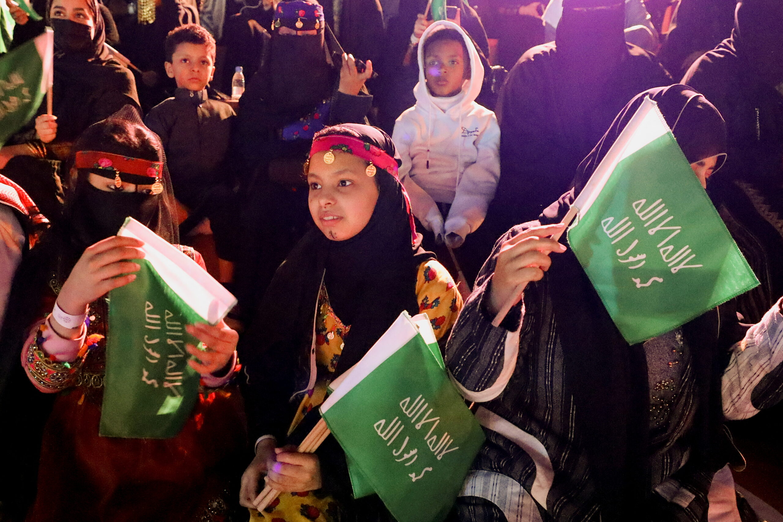 Saudis gather during the country's first Founding Day celebrations in Riyadh, Saudi Arabia, February 22. (REUTERS/Ahmed Yosri)