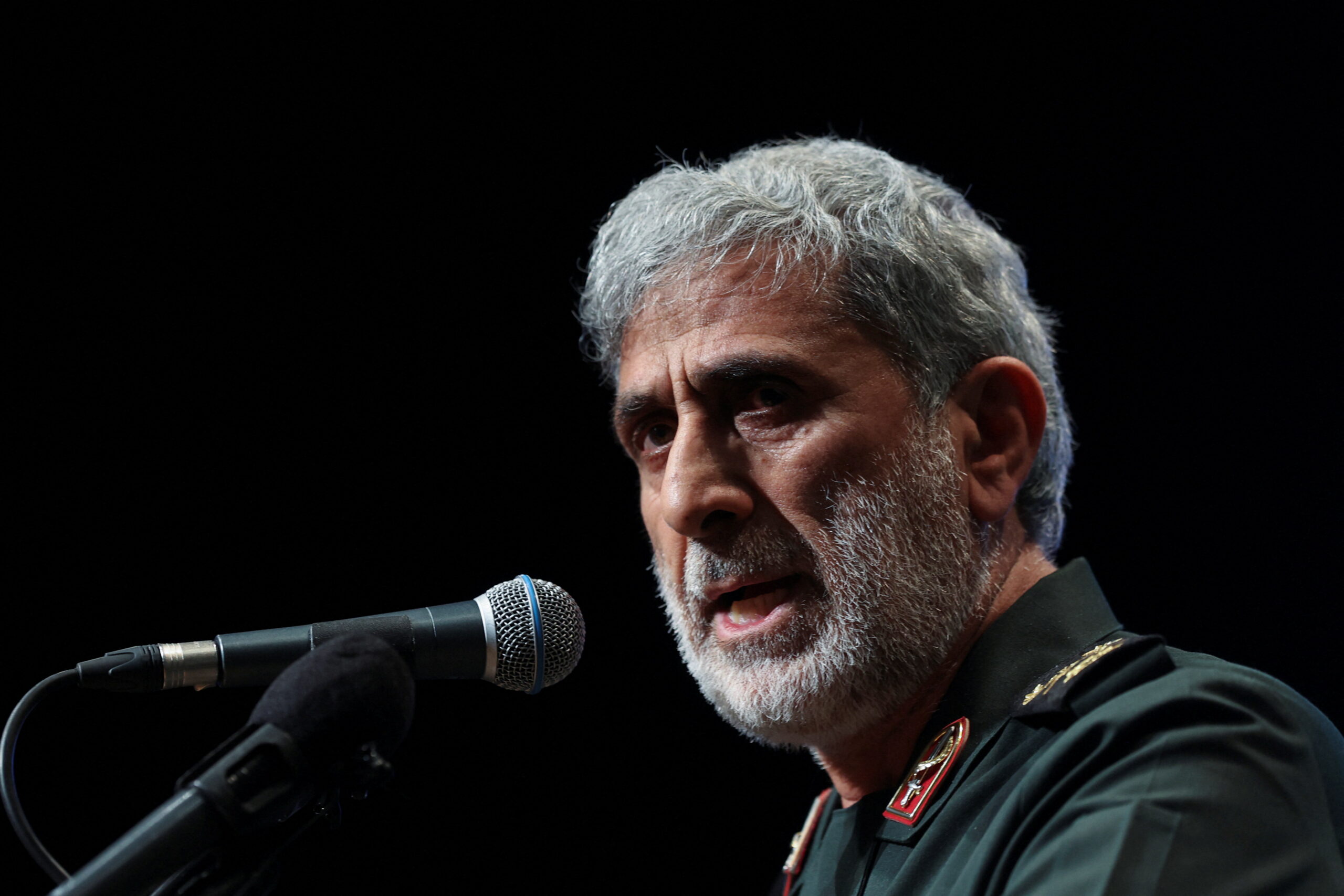 Brigadier General Esmail Qaani, the head of the Revolutionary Guards' Quds Force, speaks during a ceremony marking the anniversary of the death of senior Iranian military commander Mohammad Hejazi, in Tehran, Iran April 14, 2022. (Majid Asgaripour/West Asia News Agency via REUTERS)