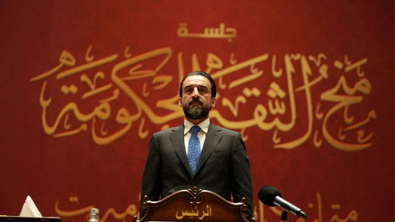 Mohammed al-Halbousi, then Iraq’s speaker of parliament, appears during a vote at the Parliament in Baghdad, Iraq, October 27, 2022. (Iraqi Parliament Media Office/Handout via REUTERS)