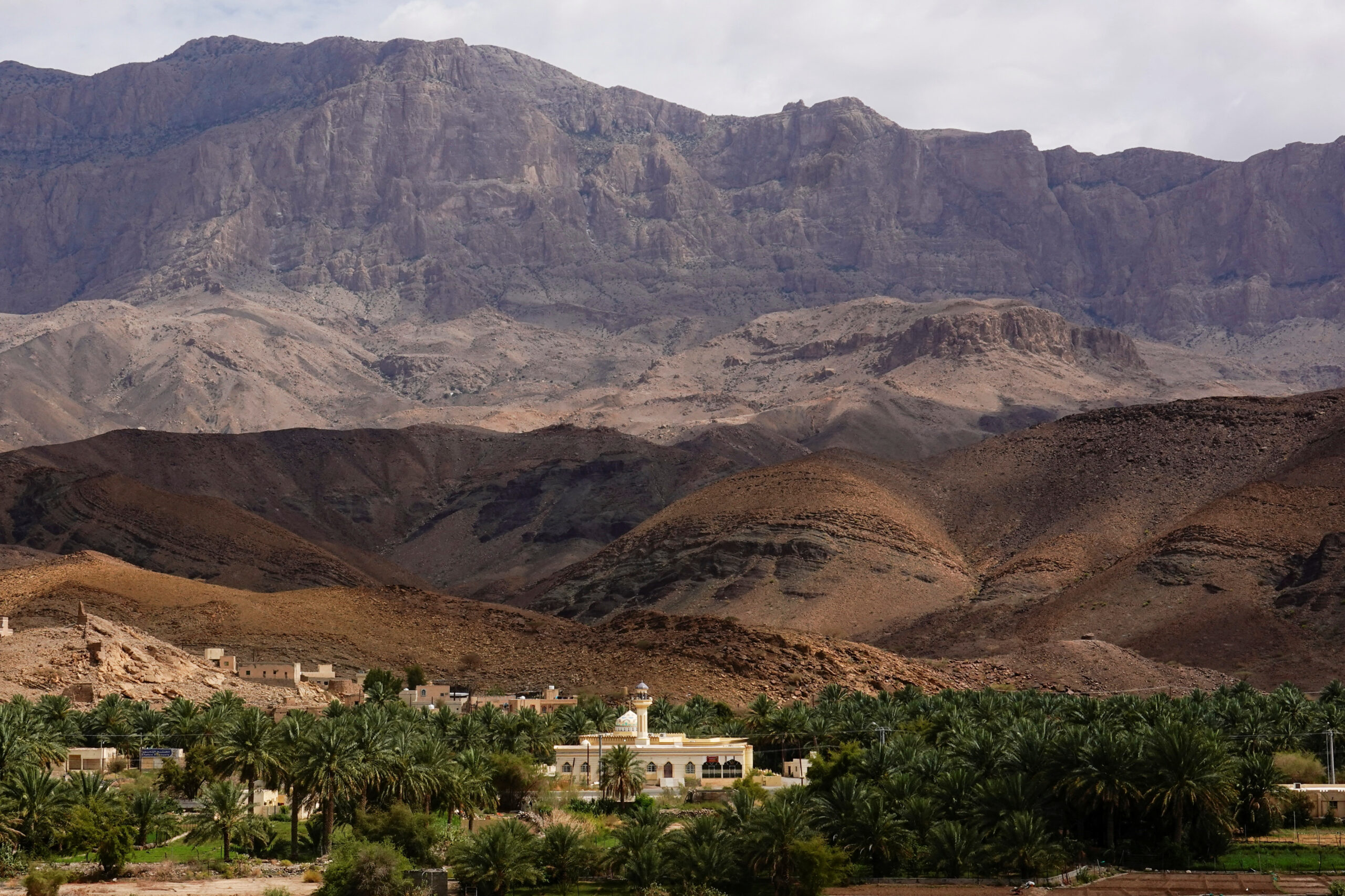 A mosque is seen next to palm trees against a backdrop of the Al Hajar Mountains near Al Ayn, Oman, April 20. (REUTERS/Amr Alfiky)