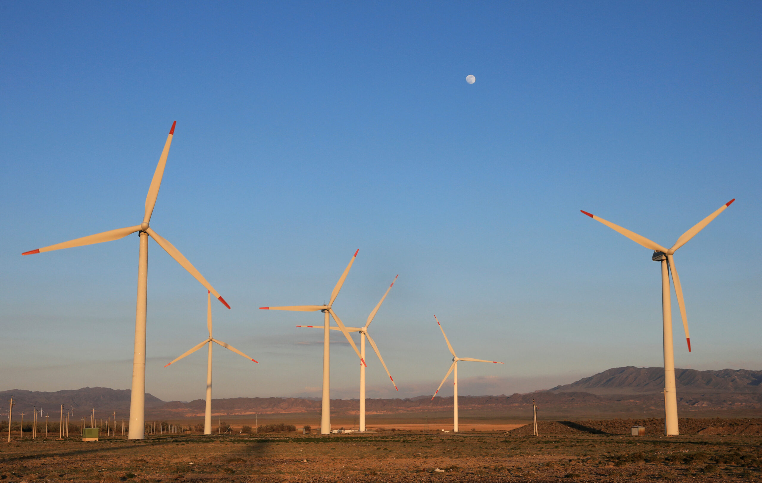 A view shows wind turbines near the village of Nura in the Almaty region, Kazakhstan, May 3, 2023. (REUTERS/Pavel Mikheyev)