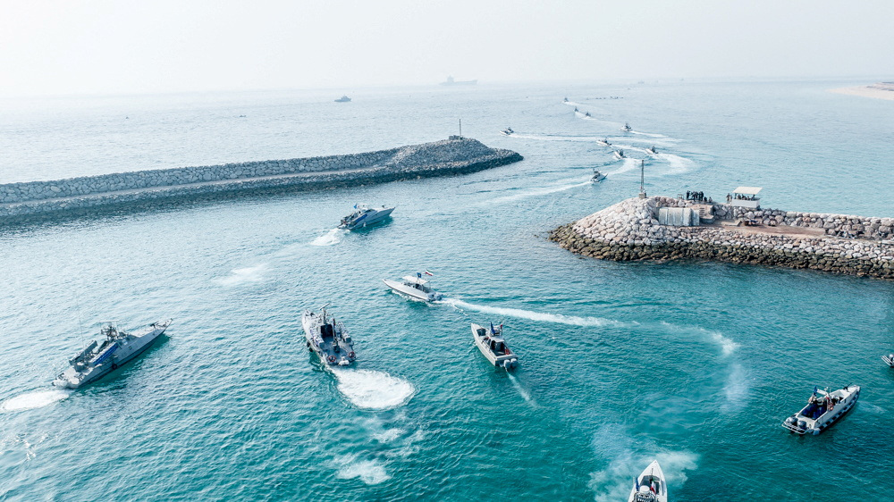 Islamic Revolutionary Guard Corps navy speedboats move during an exercise around Abu Musa Island, in this picture obtained August 2. (IRGC/West Asia News Agency/Handout via REUTERS)