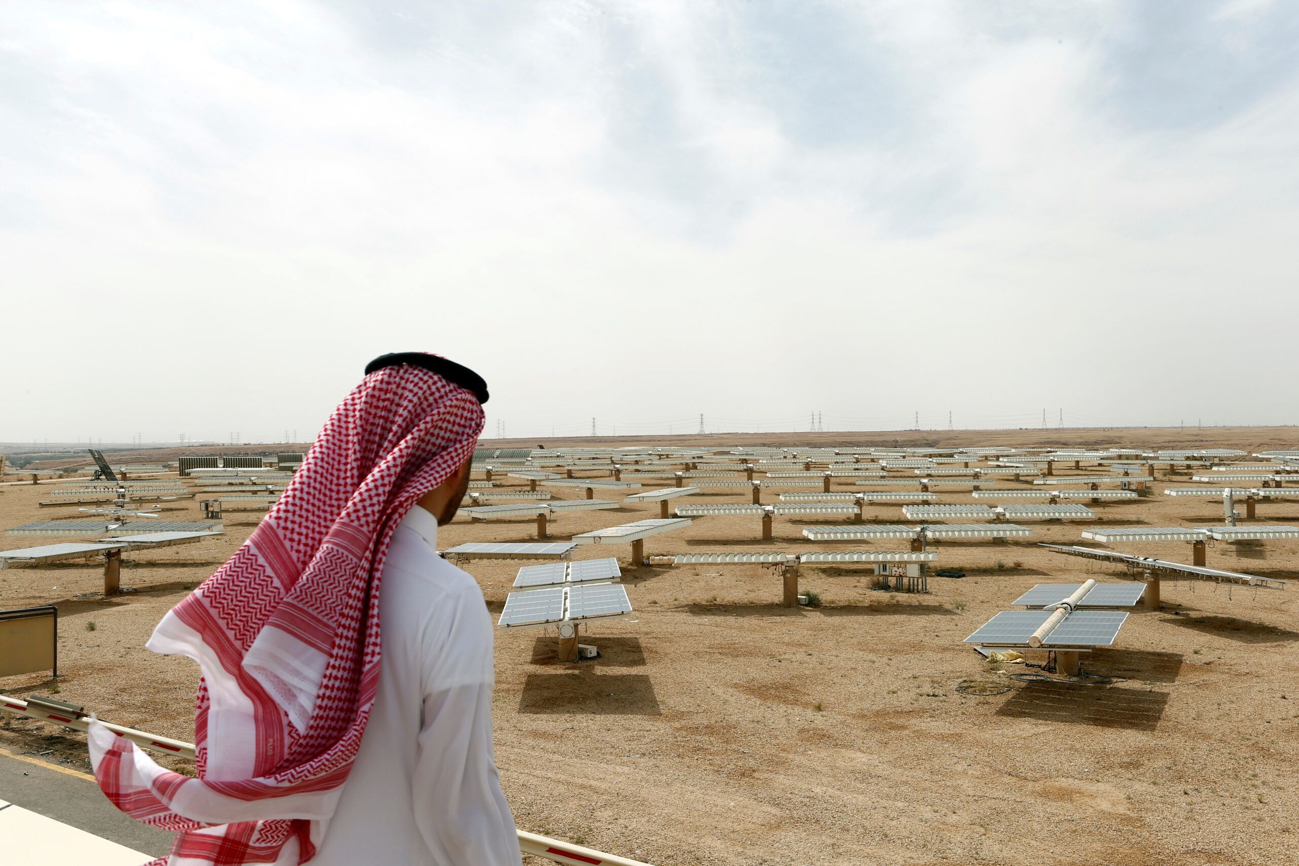 A Saudi man looks at the solar plant in Uyayna, north of Riyadh, Saudi Arabia, April 10, 2018. (REUTERS/Faisal Al Nasser)