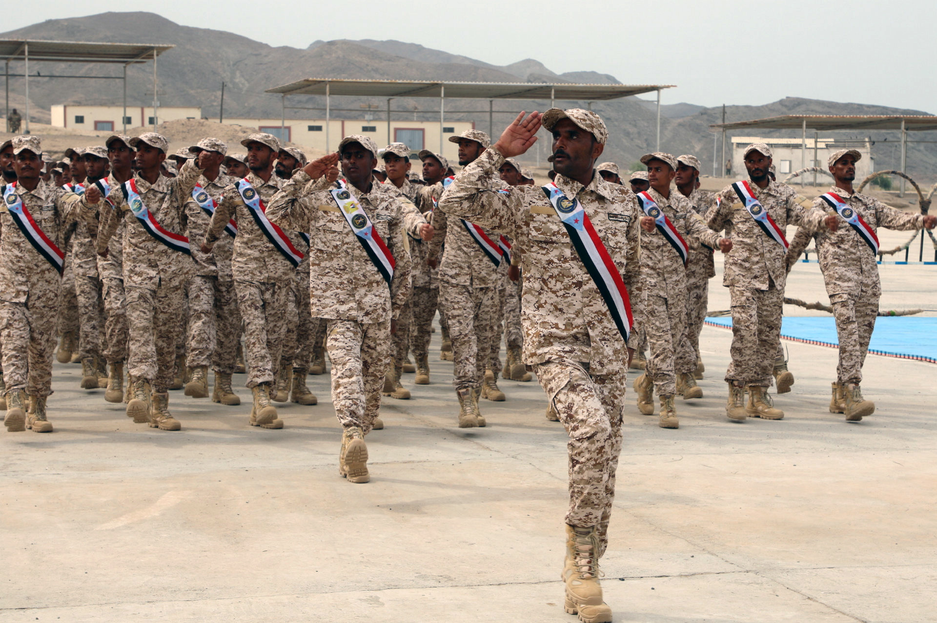 Newly recruited troops of the UAE-backed Southern Transitional Council parade during their graduation in Aden, Yemen, July 23, 2019. (REUTERS/Fawaz Salman)