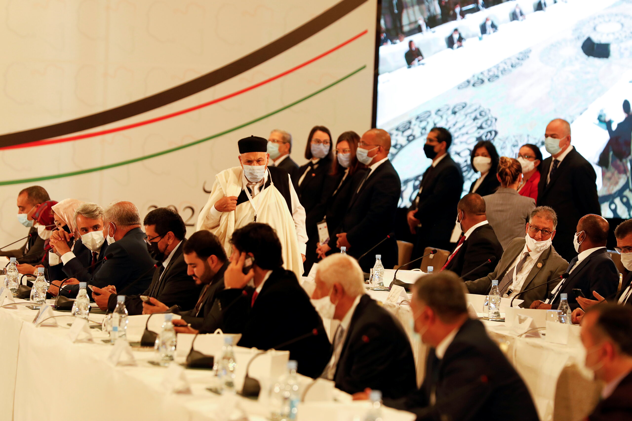 Participants attend the Libyan Political Dialogue Forum in Tunis, Tunisia, November 9, 2020. (REUTERS/Zoubeir Souissi)