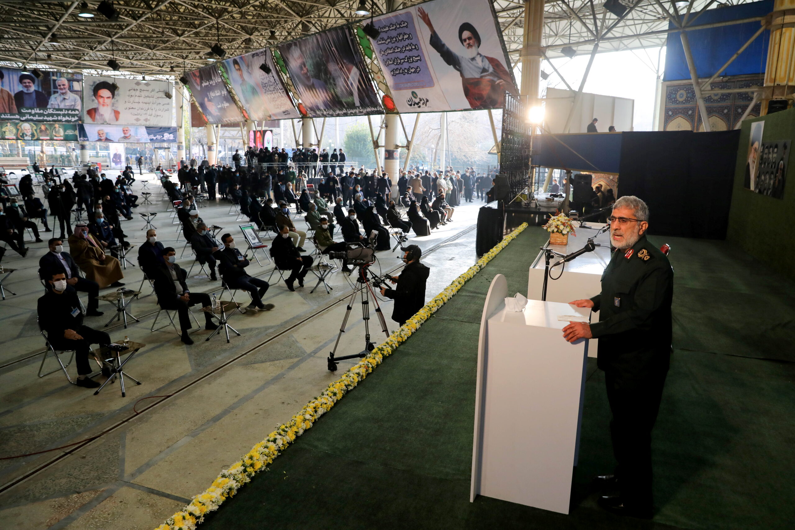 Brigadier General Ismail Qaani, head of Iran’s Quds Force, gives a speech during a ceremony to mark the one year anniversary of the killing of senior Iranian military commander General Qassim Suleimani, in Tehran, Iran, January 1, 2021. (Majid Asgaripour/WANA via REUTERS)