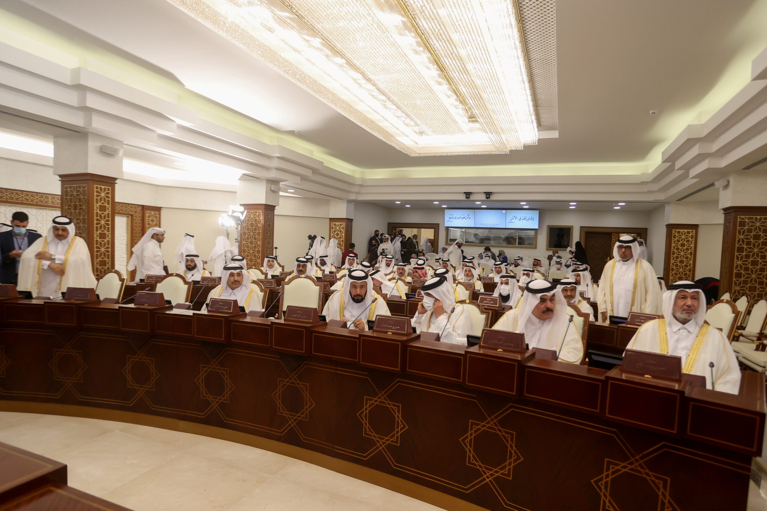 Members attend the session of the advisory Shura Council, Doha, Qatar, October 26, 2021. (REUTERS/Ibraheem Al Omari)