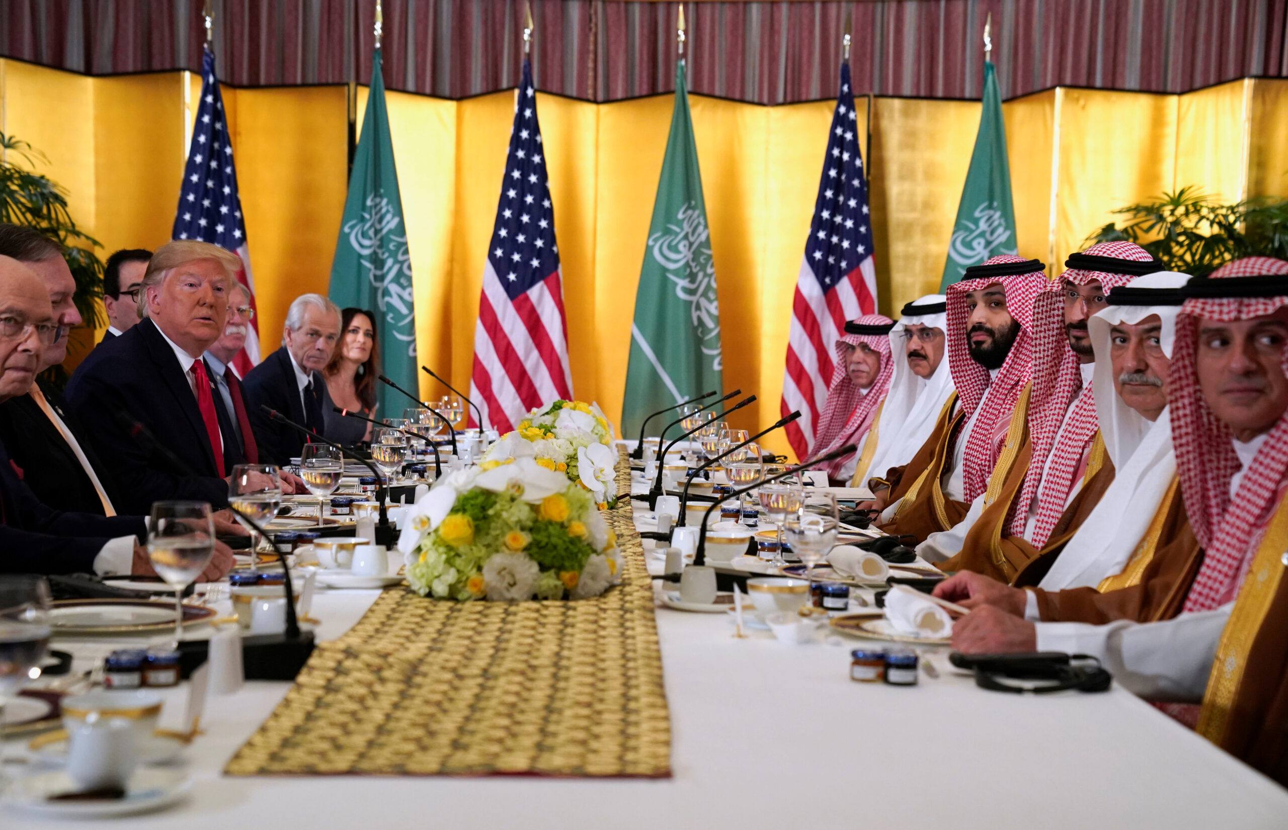 President Donald J. Trump attends a working breakfast meeting with Saudi Crown Prince Mohammed bin Salman during the G20 leaders summit in Osaka, Japan, June 29, 2019. (REUTERS/Kevin Lamarque)