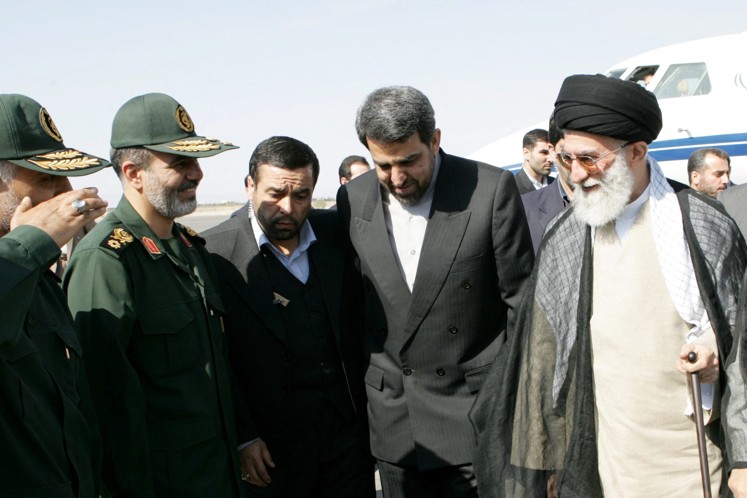 Iran's new secretary of the Supreme National Security Council, Rear Admiral Ali Akbar Ahmadian, is seen next to Iran's supreme leader, Ayatollah Ali Khamenei, during a meeting in an undisclosed location in Iran, in this picture obtained on May 22, 2023. (Office of the Iranian Supreme Leader/WANA via REUTERS)