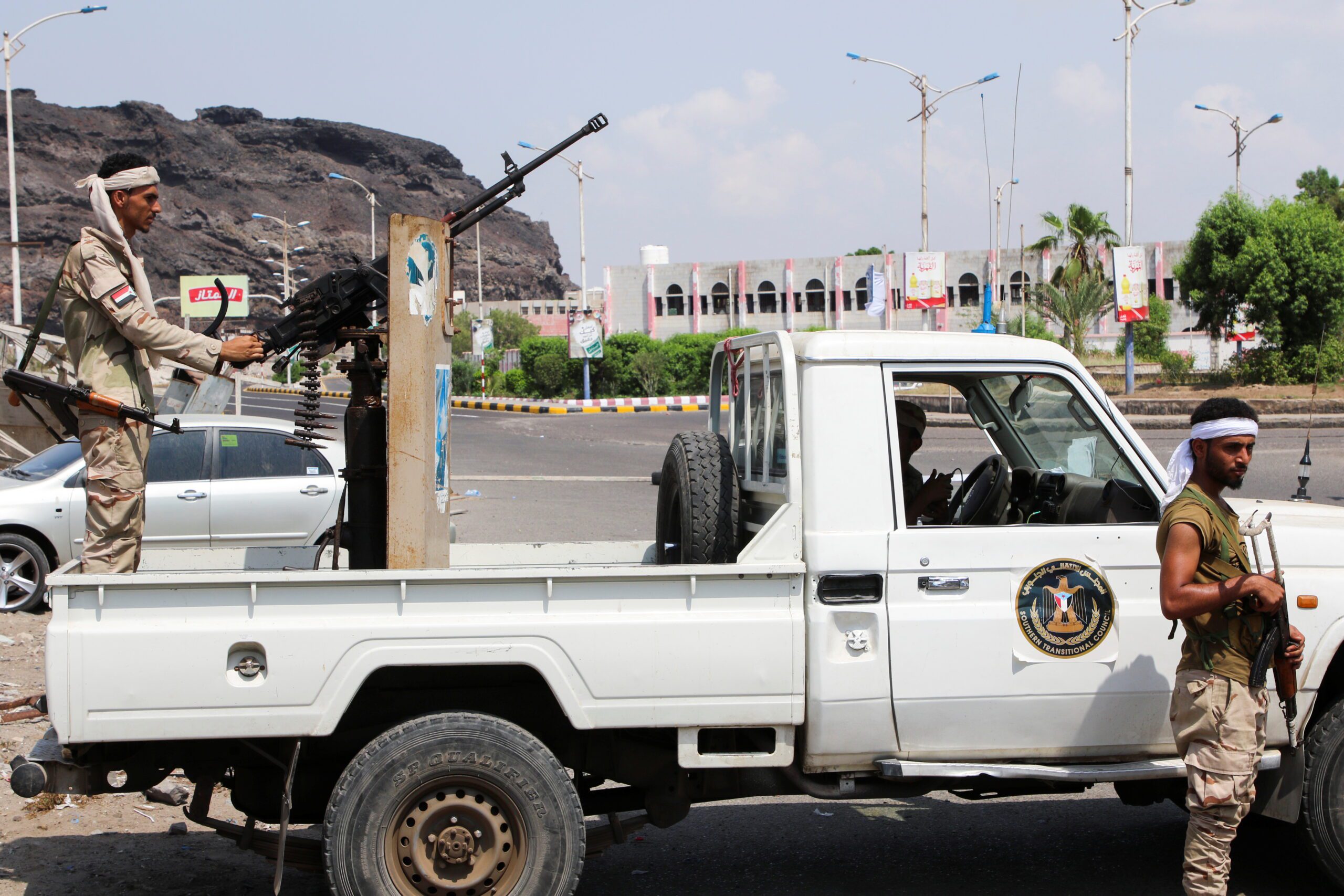 Members of the Southern Transitional Council guard a checkpoint in Aden, Yemen, October 2. (REUTERS/Fawaz Salman)