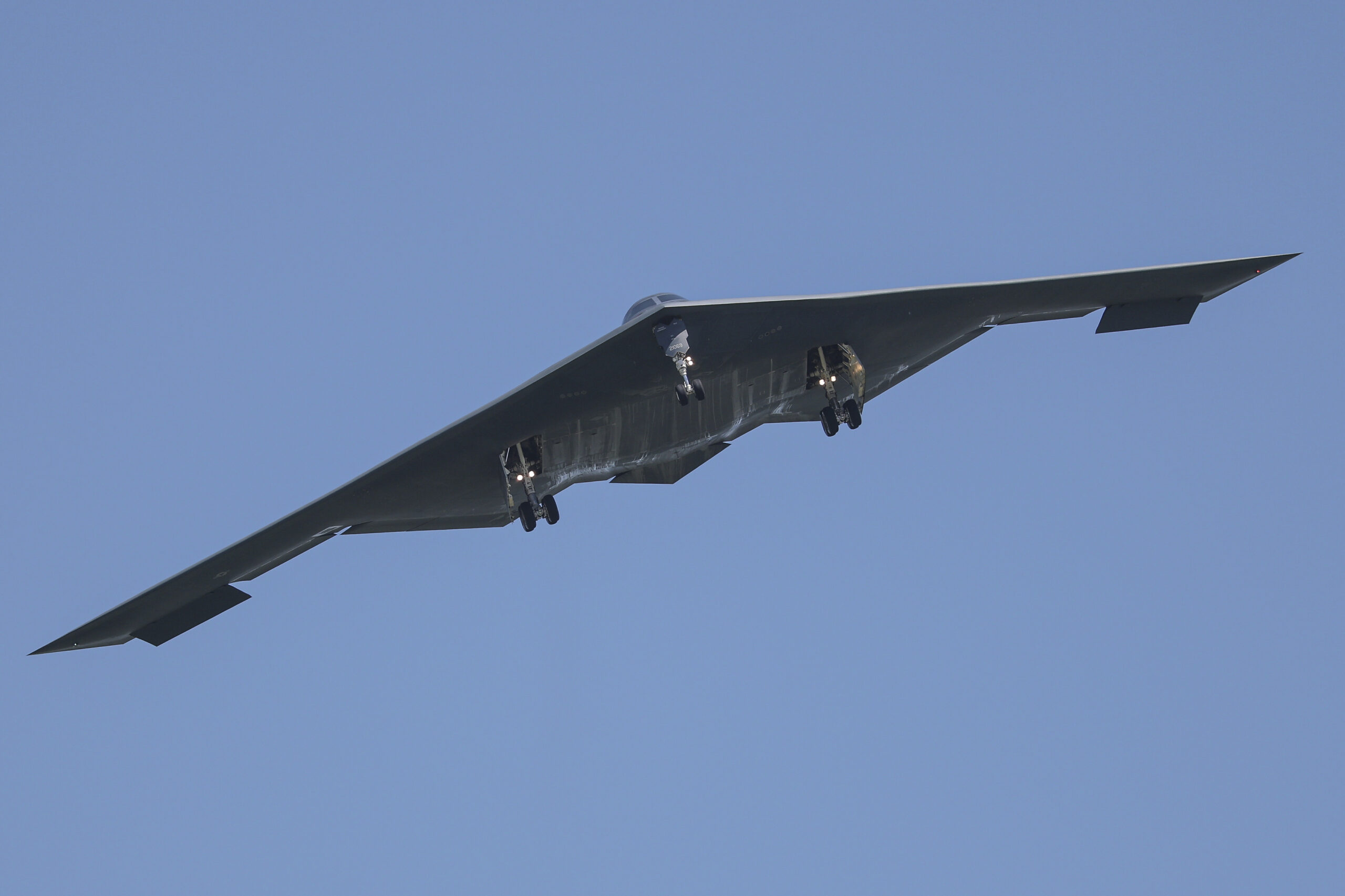 A B-2 bomber arrives at Whiteman Air Force Base, Missouri, June 22. (AP Photo/David Smith)