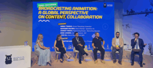 Panelists during "Broadcasting Animation: A Global Perspective on Content, Collaboration" at the Sharjah Animation Conference. (Credit: Lauren McMillen)