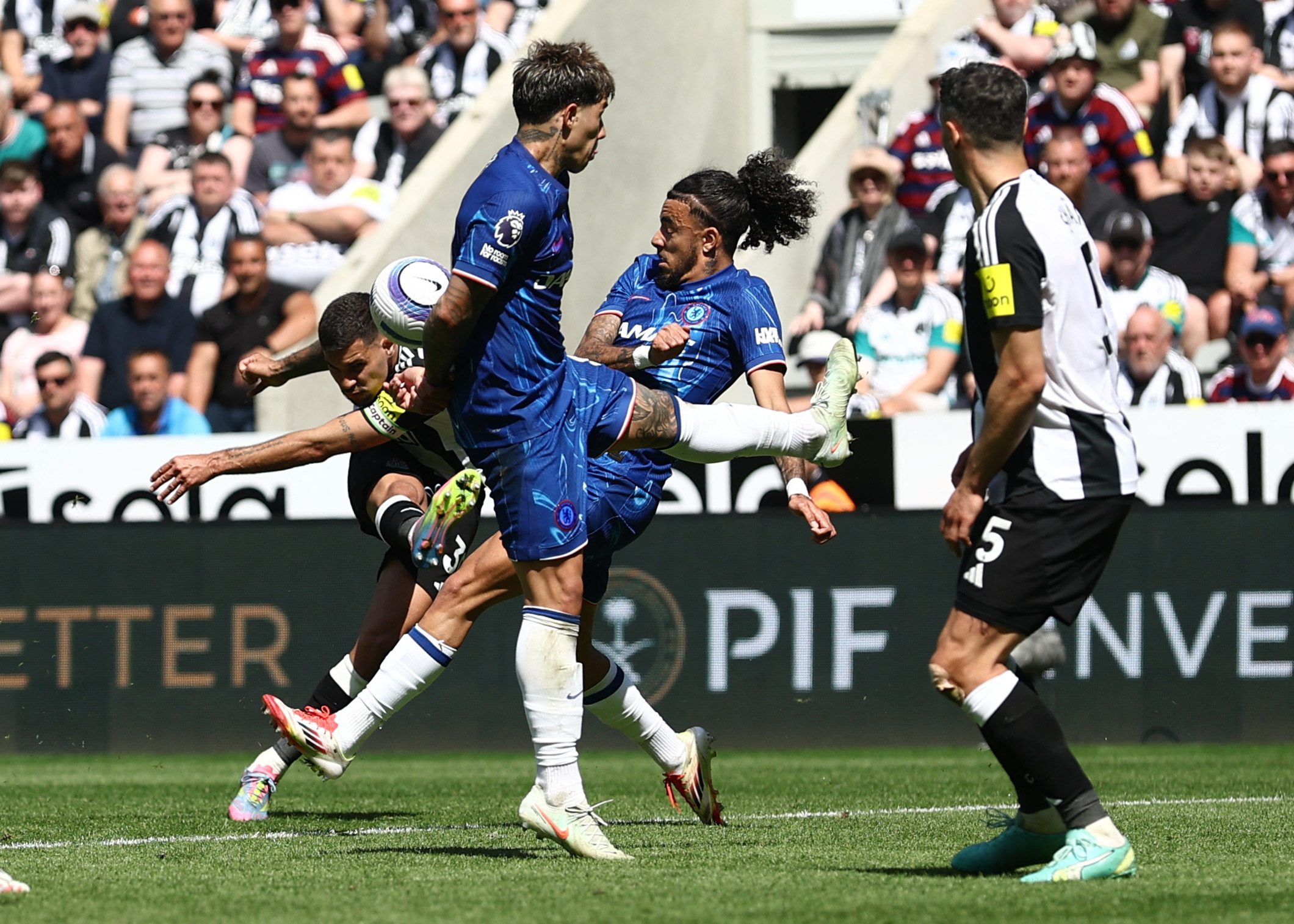 Newcastle United's Bruno Guimaraes scores their second goal in St James' Park, Newcastle, United Kingdom, May 11. (Action Images via Reuters/Lee Smith)