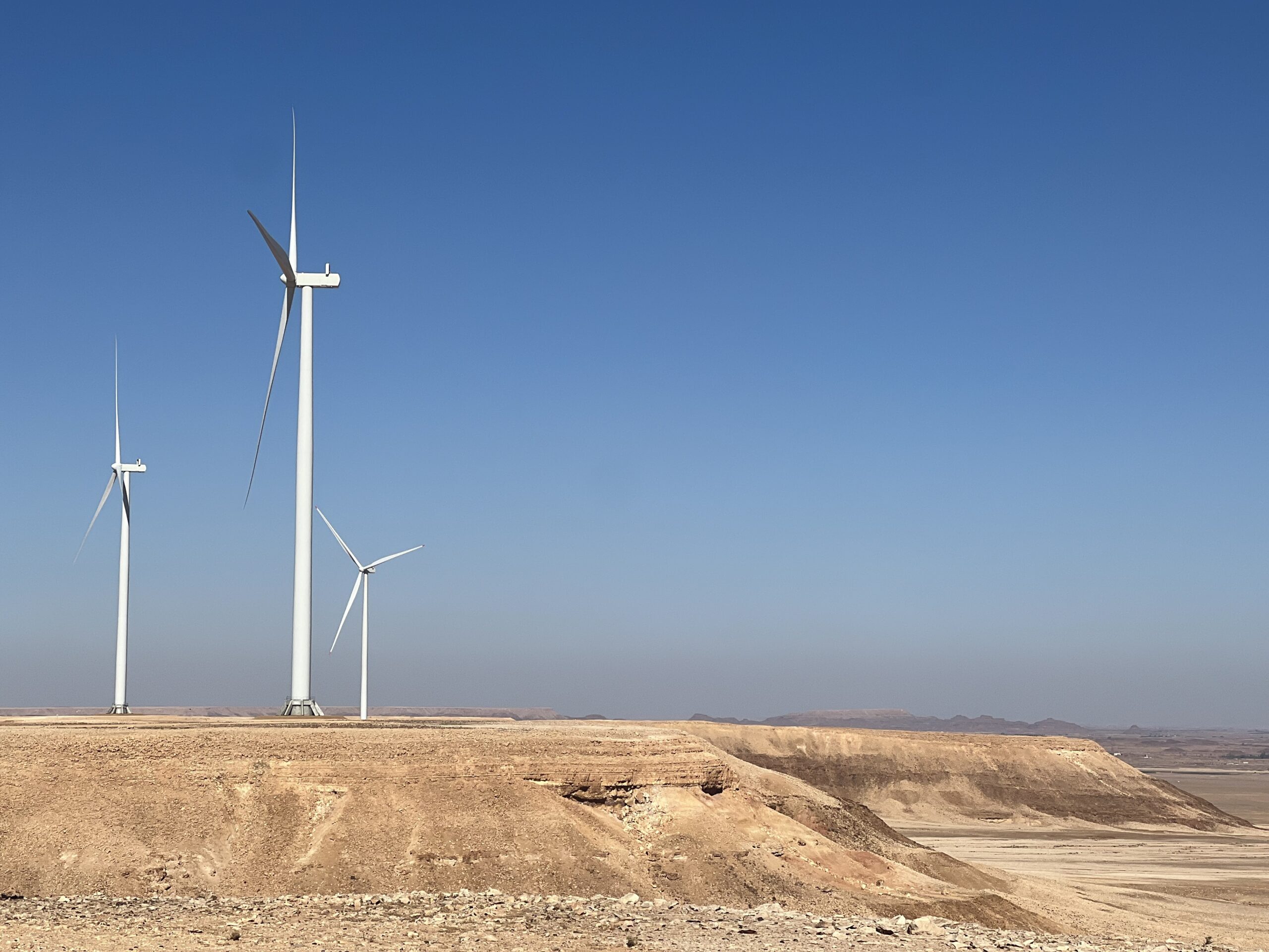 Saudi Arabia’s first wind farm, Dumat Al Jandal Wind Farm, November 2023. (Credit: Charles Phillips)