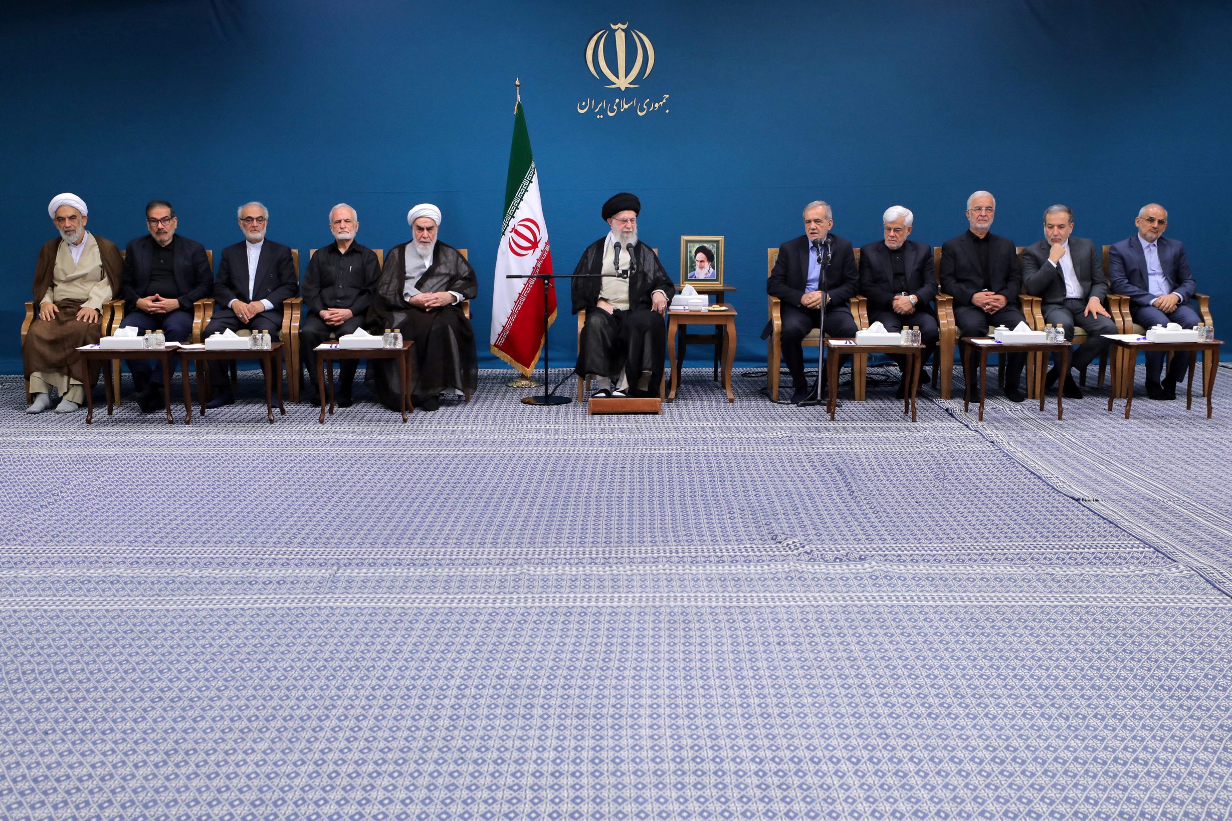 Iranian Supreme Leader Ayatollah Ali Khamenei speaks during a meeting with Iran's president, Masoud Pezeshkian, and his cabinet in Tehran, Iran, August 27, 2024. (Office of the Iranian Supreme Leader/WANA /Handout via REUTERS)