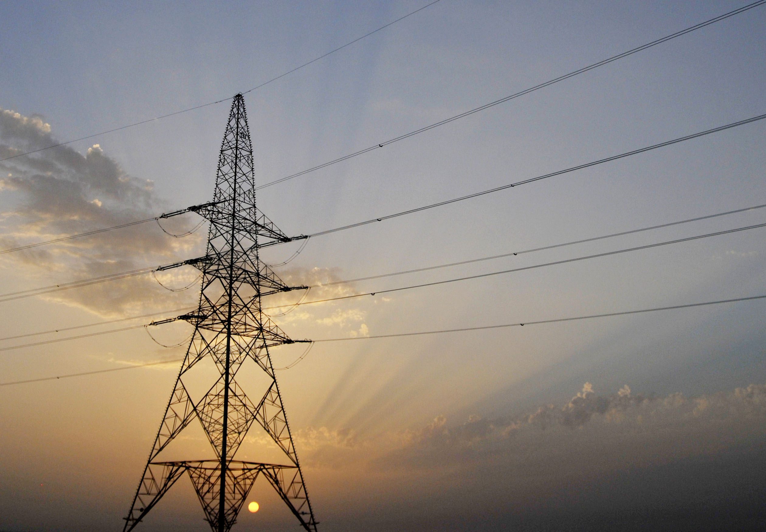 An electric pylon supporting power cables is seen near the western region of Liwa, United Arab Emirates, March 31, 2010. (REUTERS/Jumana ElHeloueh)