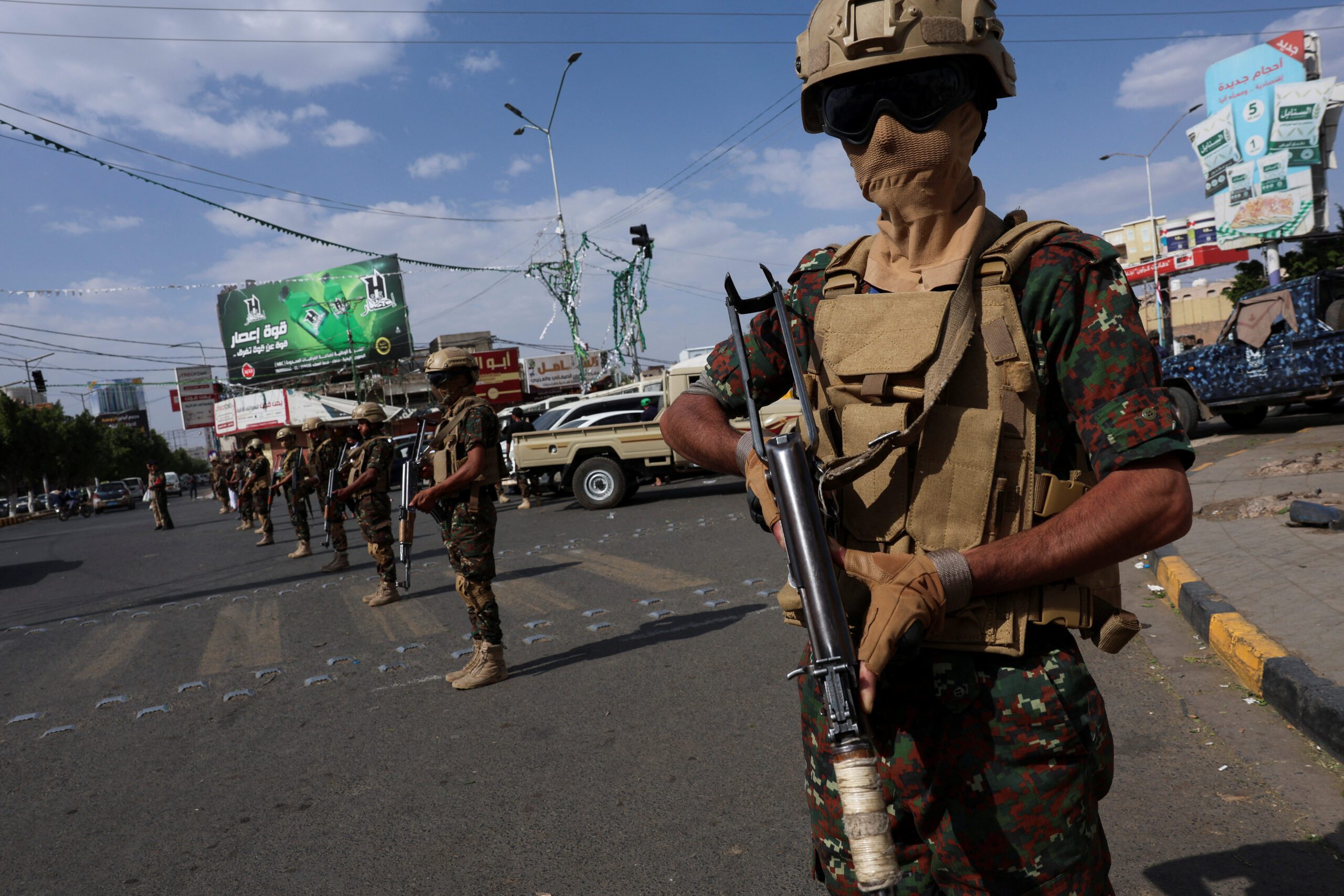 Members of Houthi security forces stand guard in Sanaa, Yemen, September 26. (REUTERS/Khaled Abdullah)