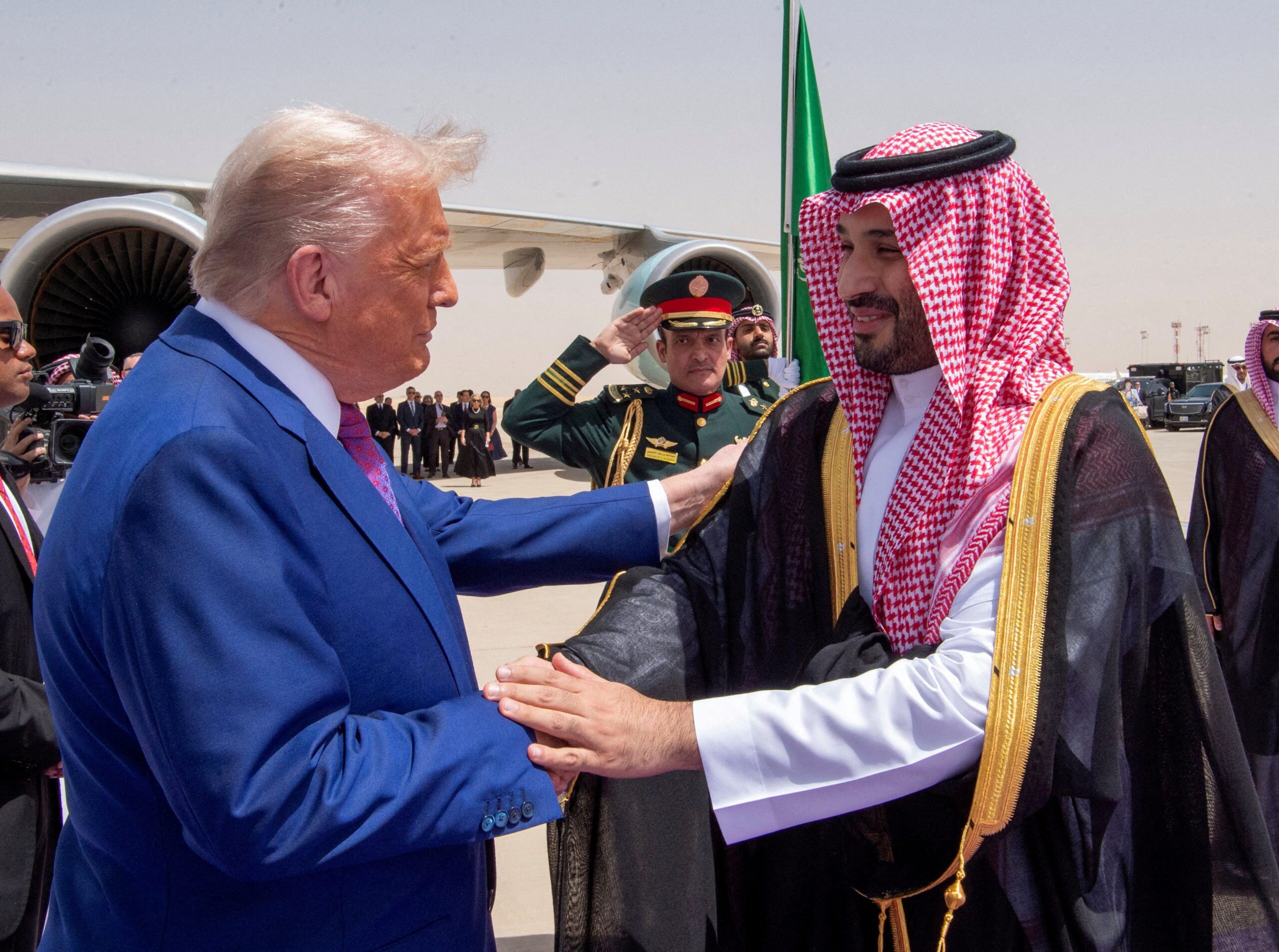 President Donald Trump shakes hands with Saudi Crown Prince Mohammed bin Salman during a welcoming ceremony in Riyadh, Saudi Arabia, May 13. (Bandar Algaloud/Courtesy of Saudi Royal Court/Handout via REUTERS)