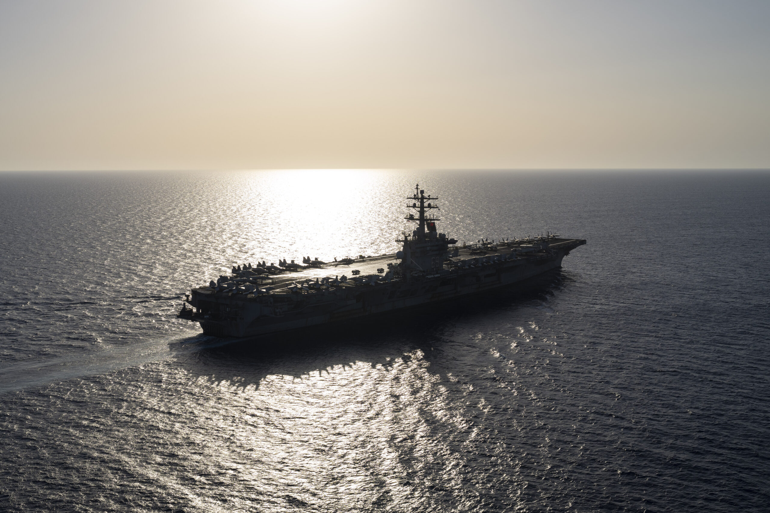 The USS aircraft carrier Dwight D. Eisenhower sails in the Red Sea on June 12, 2024. (AP Photo/Bernat Armangue)