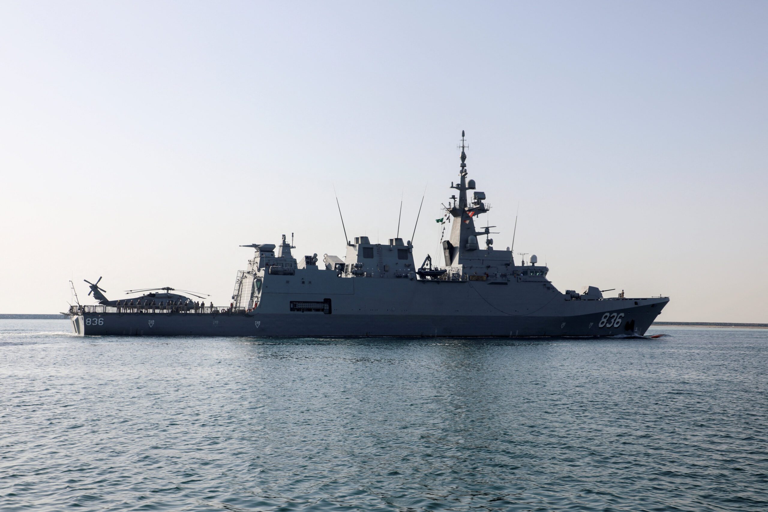 Royal Saudi Naval Forces warship Unayzah sails to Hamad Port ahead of the Doha International Maritime Defence Exhibition and Conference, in Qatar, January 18.(REUTERS/Imad Creidi)