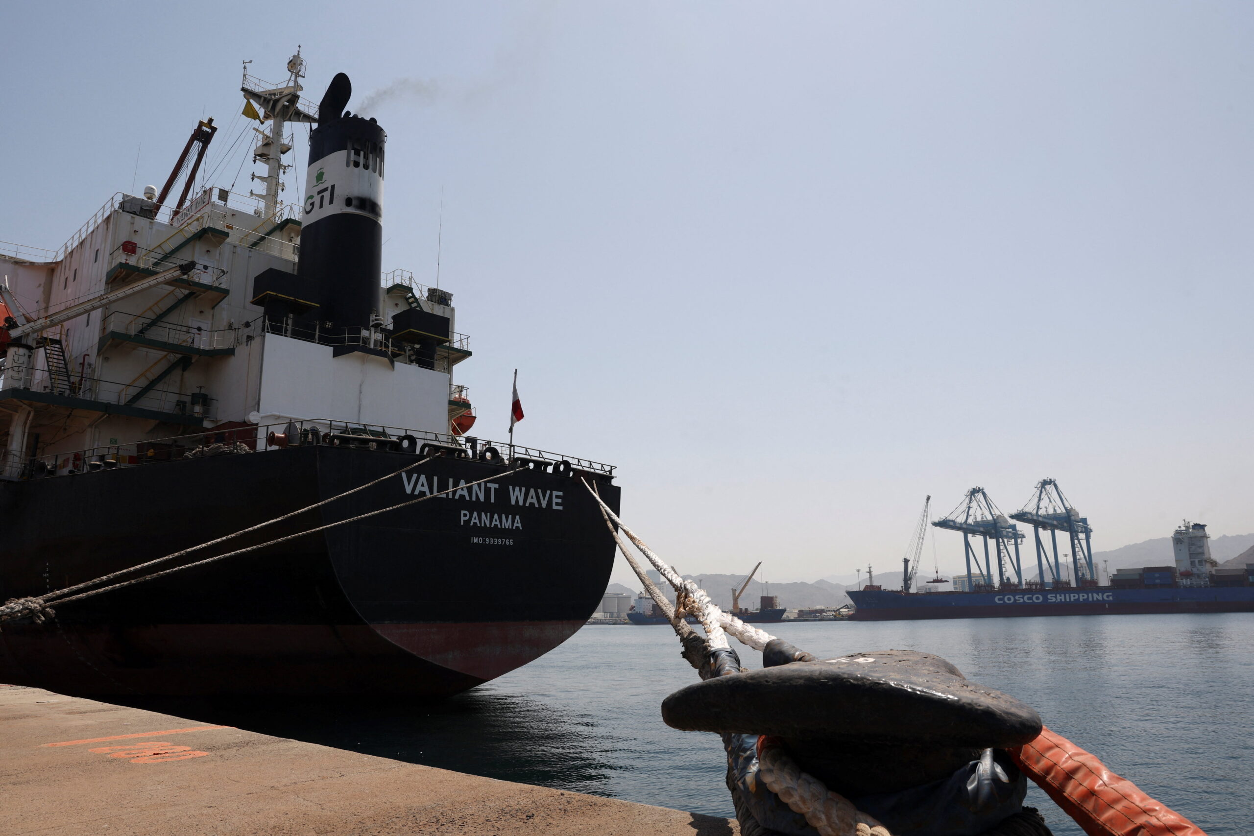 A bulk carrier docked at the Port of Fujairah, as the U.S.-Israel conflict with Iran limits marine traffic in the Strait of Hormuz, in Fujairah, United Arab Emirates, May 6. (REUTERS/Amr Alfiky)